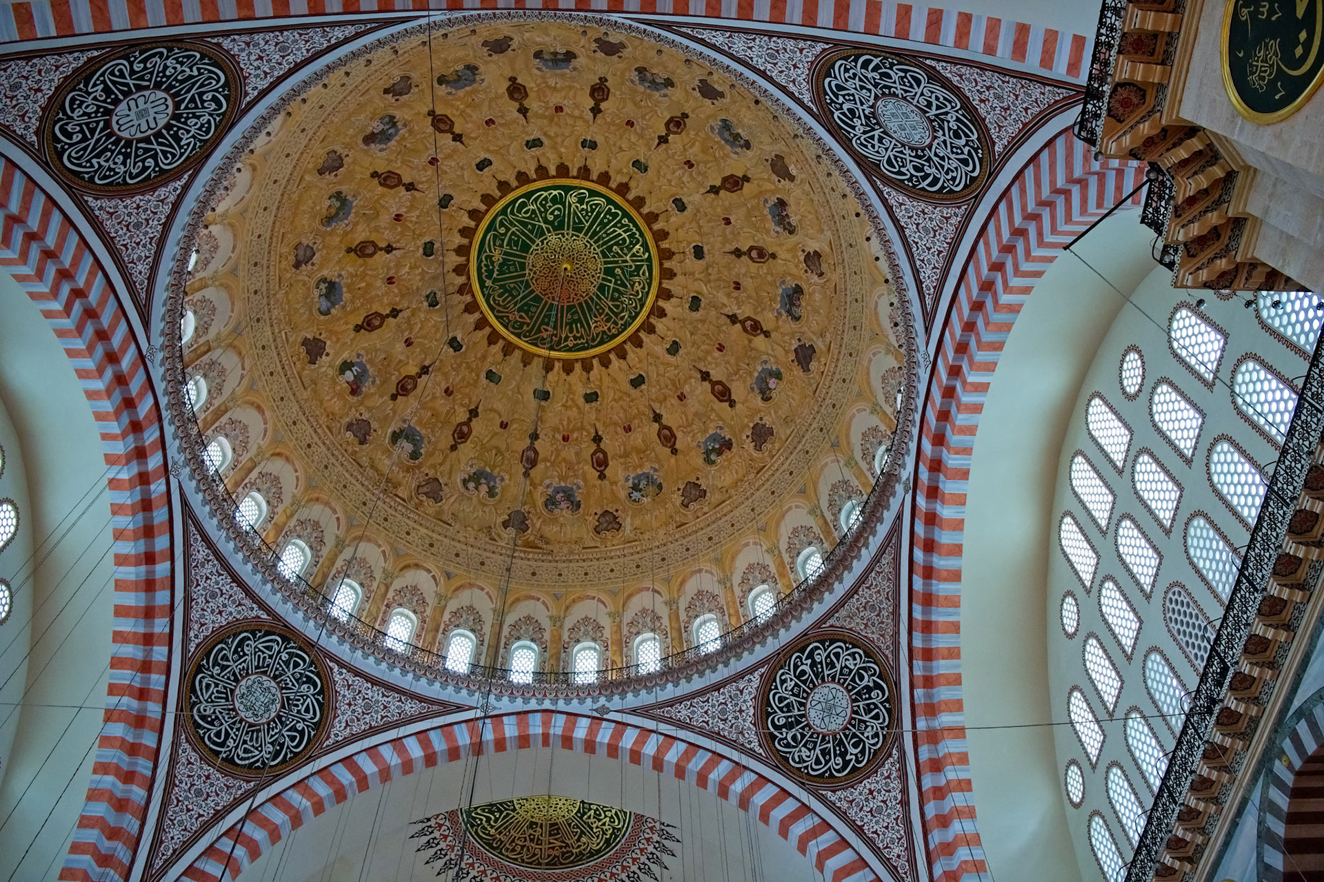 ISTANBUL, TURKEY - MAY 28 : Interior view of the Suleymaniye Mosque in Istanbul Turkey on May 28, 2018