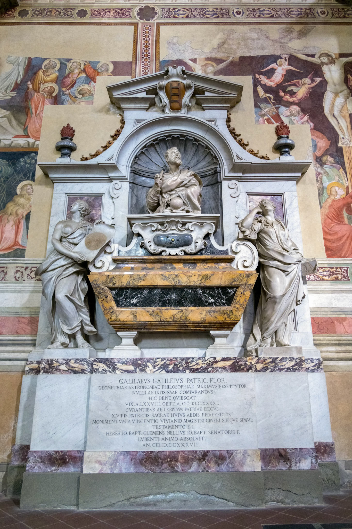 FLORENCE, TUSCANY/ITALY - OCTOBER 19 : Tomb of Galileo Galilei in Santa Croce Church in Florence on October 19, 2019