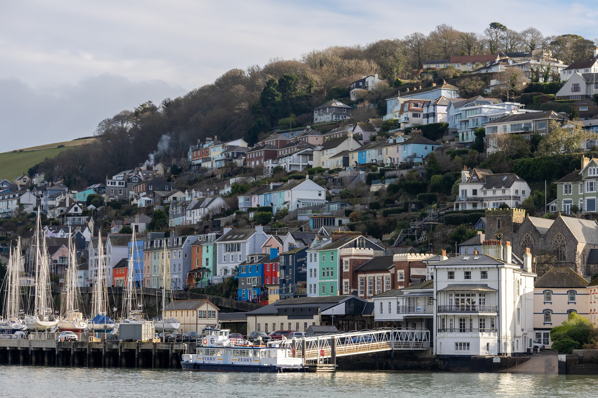Kingswear, Devon, UK - January 14. View across the River Dart to Kingswear, Devon on January 14, 2024