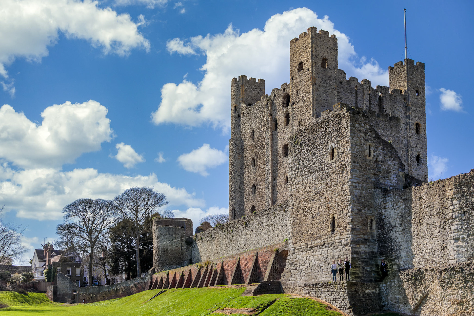 ROCHESTER, KENT/UK - MARCH 24 : View of the Castle at Rochester on March 24, 2019. Four unidentified people