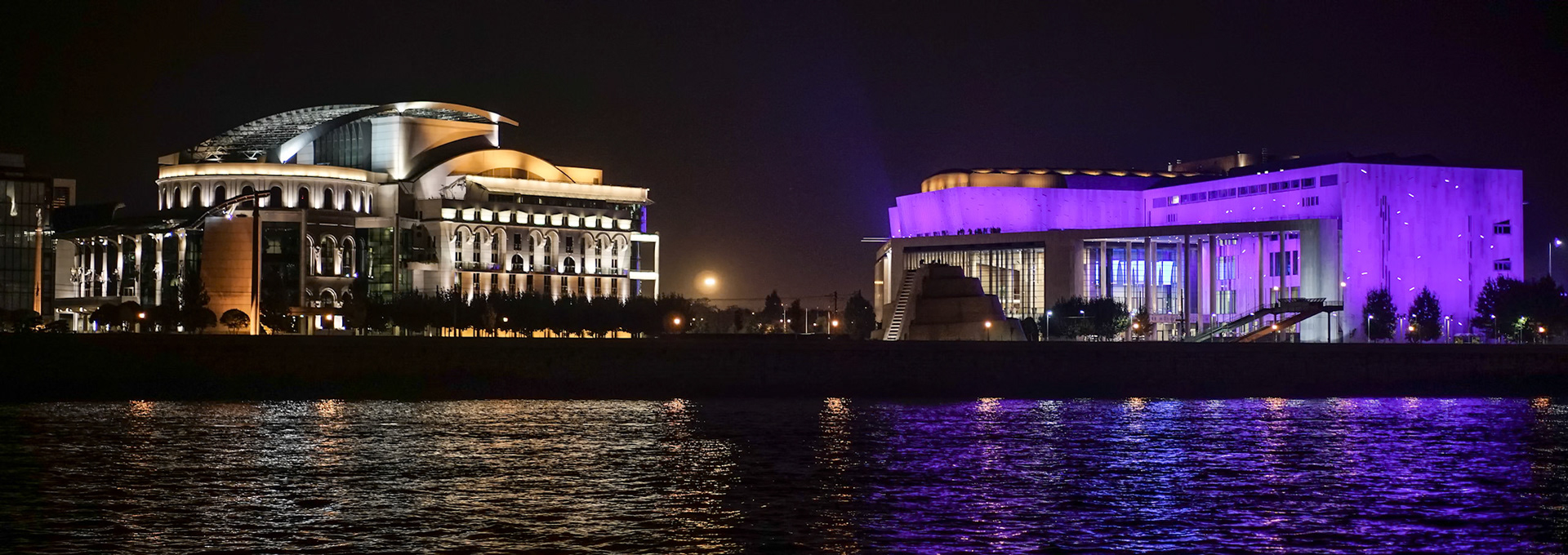 National Theatre and Ludwig Museum Illuminated at Night in Budapest