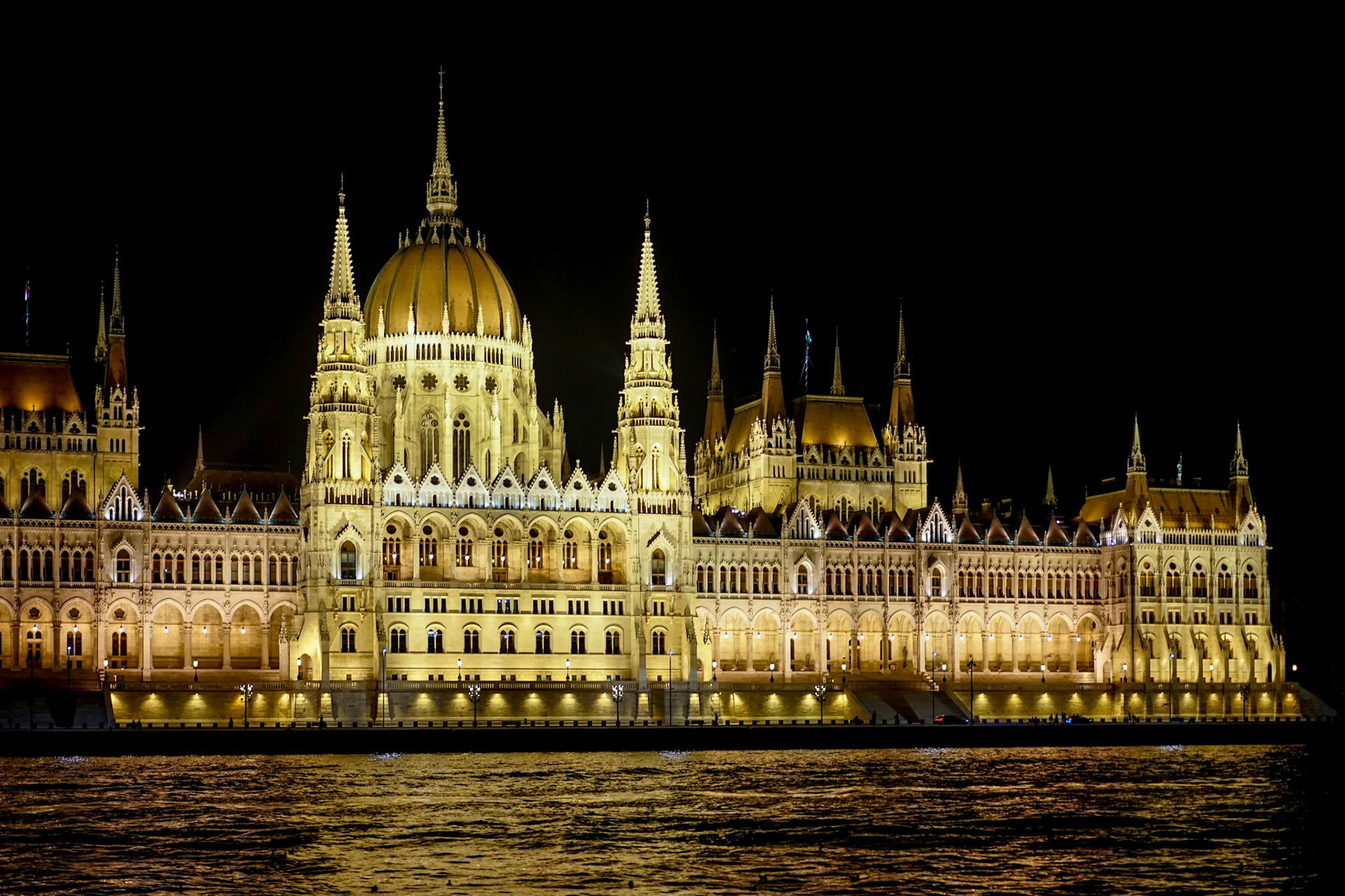 Hungarian Parliament Building Illumintaed at Night in Budapest