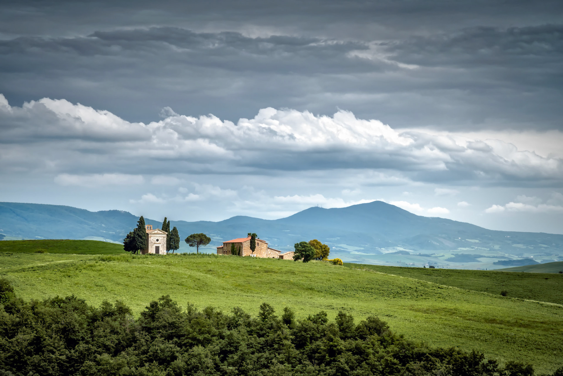 Chapel of Vitaleta on the Crest of a Hill in Val d'Orcia near San Quiricio