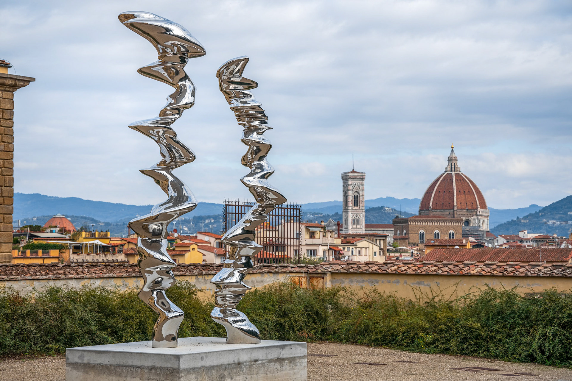 FLORENCE, TUSCANY/ITALY - OCTOBER 20 : Modern sculpture by Tony Cragg in Boboli Gardens Florence on October 20, 2019