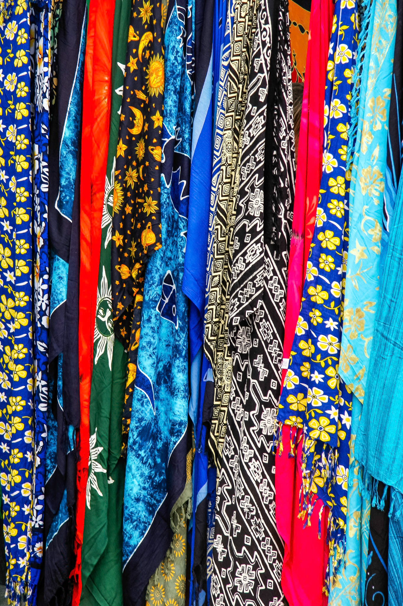 Multicoloured Silk Scarves on a Market Stall in Madeira