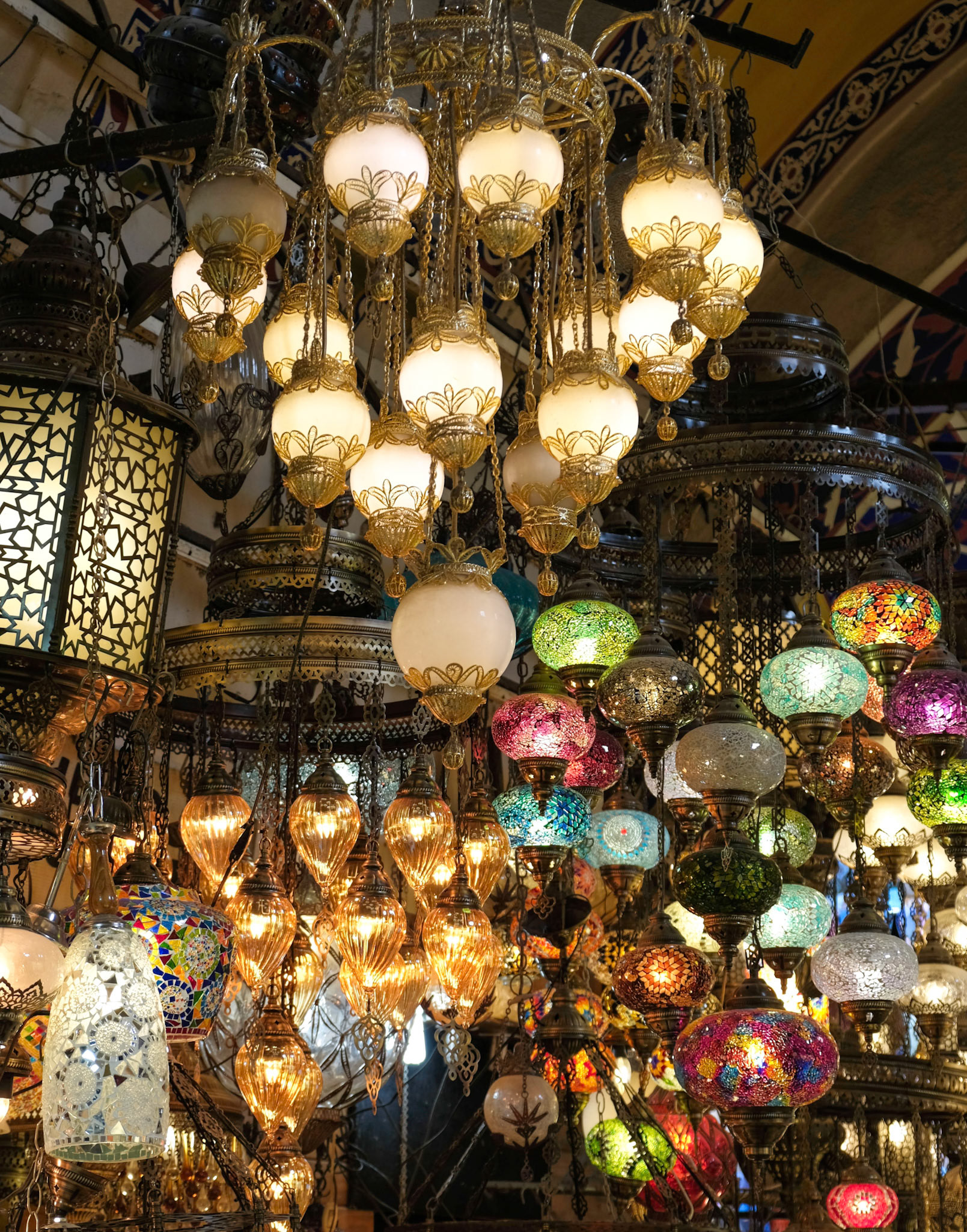 ISTANBUL, TURKEY - MAY 25 : Lights for sale in the Grand Bazaar in Istanbul Turkey on May 25, 2018
