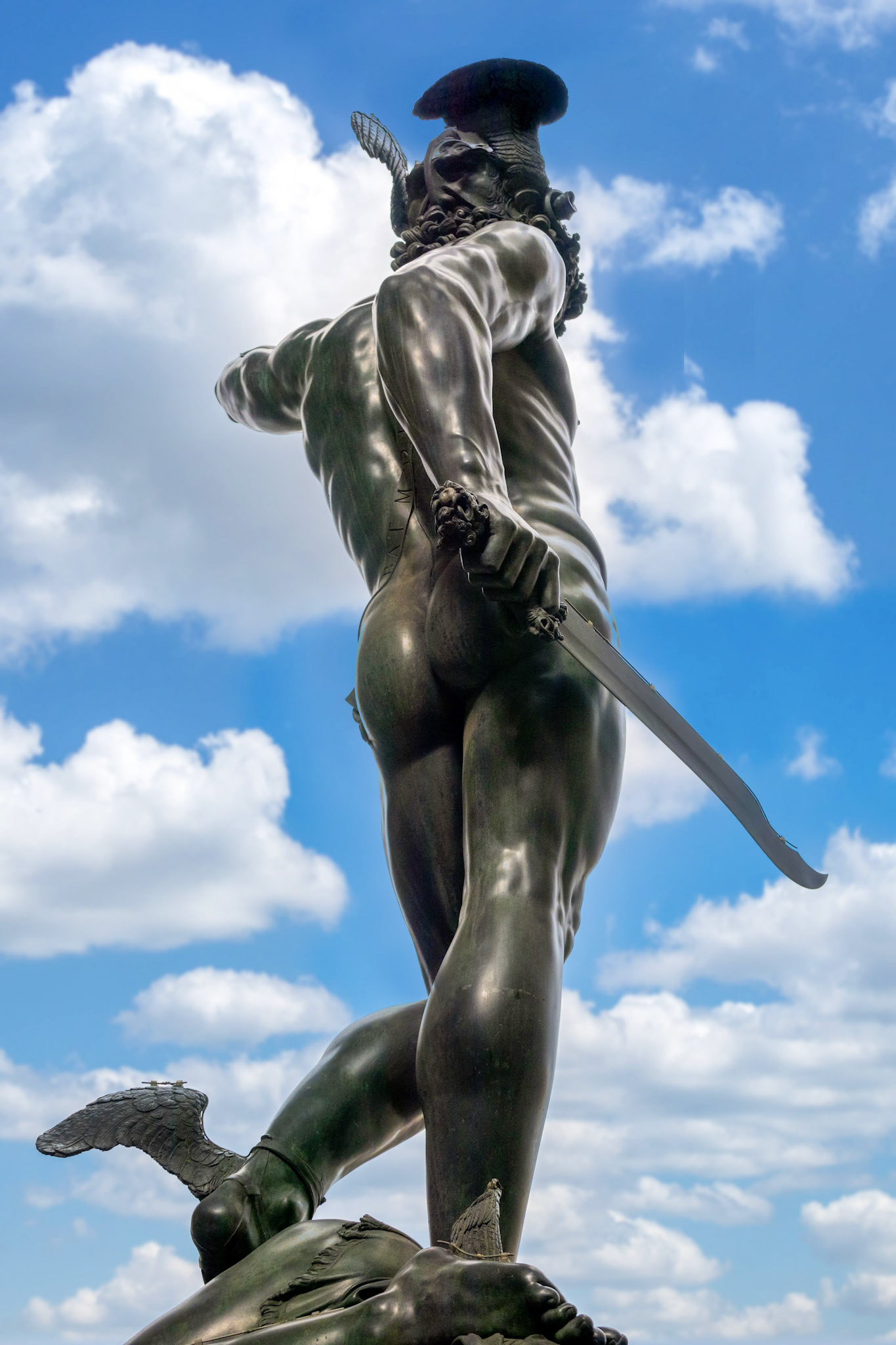FLORENCE, TUSCANY/ITALY - OCTOBER 19 : Statue of Perseus holding the head of Medusa in Florence on October 19, 2019