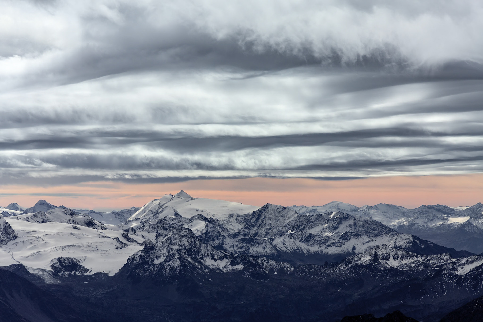 View of the Alps from Monte Bianco.