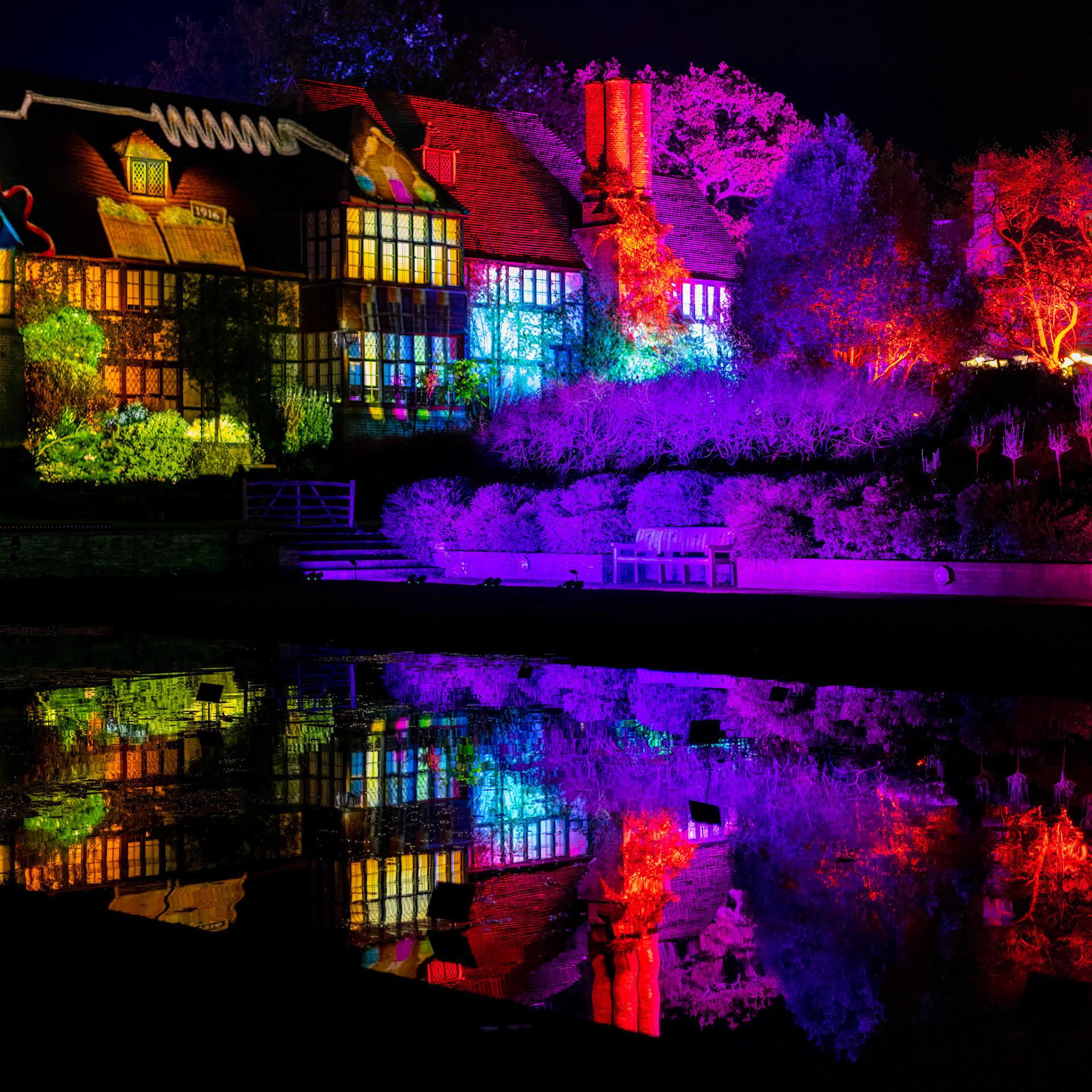 Wisley, Woking, Surrey, UK - November 19 : Christmas Glow 2022 at RHS Garden Wisley, Woking, Surrey, England, UK on November 19, 2022