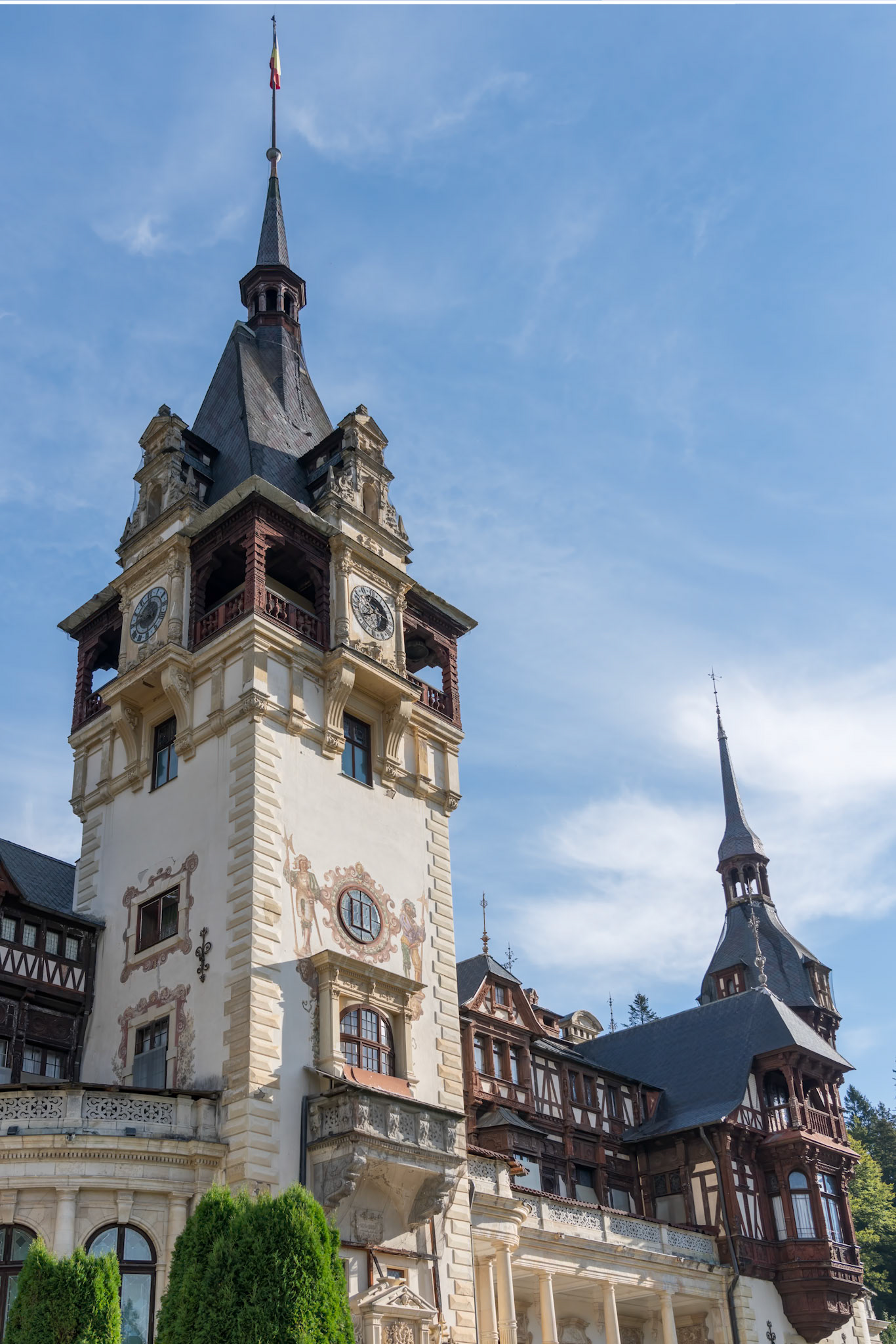 SINAIA, WALLACHIA/ROMANIA - SEPTEMBER 21 : Exterior view of Peles Castle in Sinaia Wallachia Romania on September 21, 2018