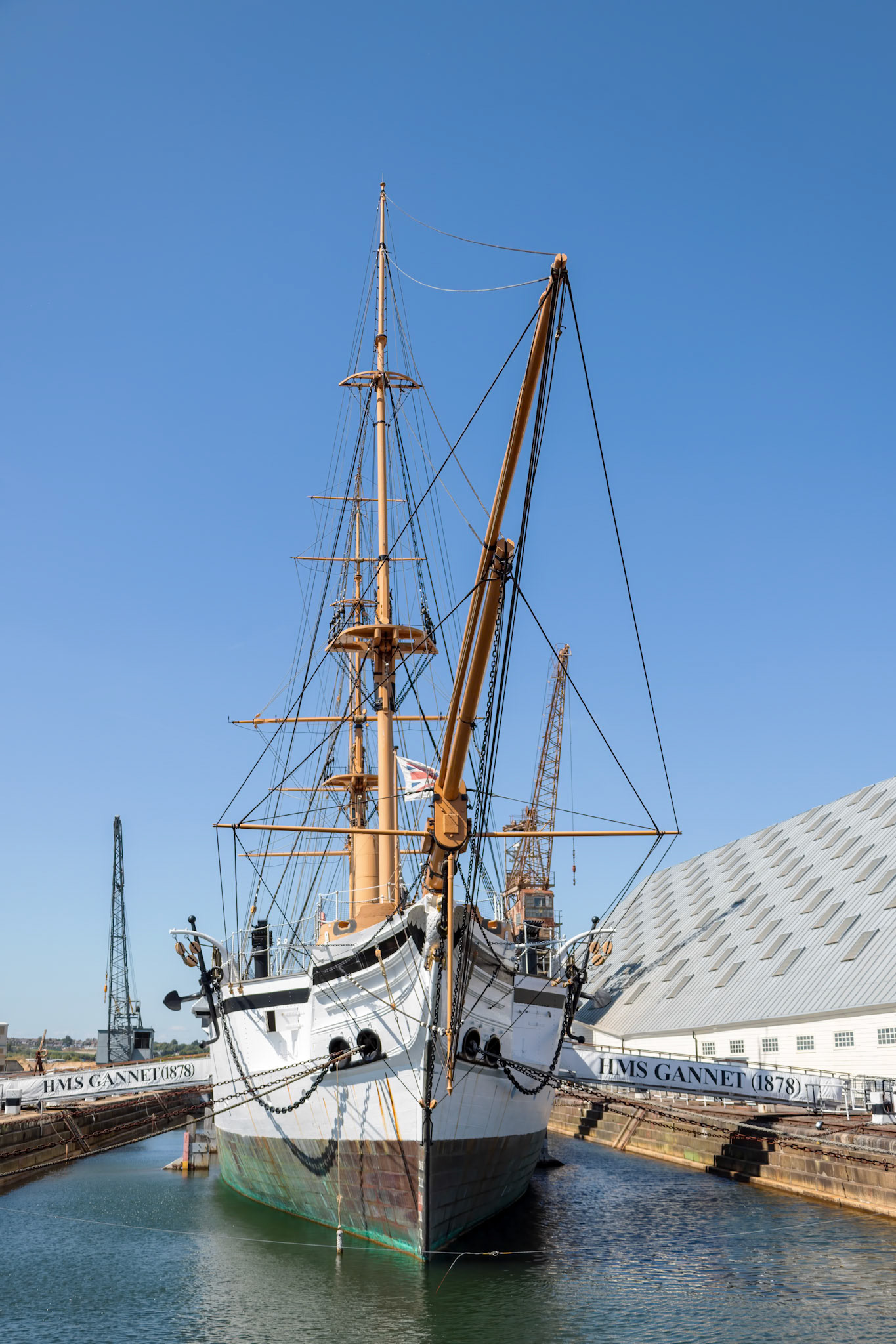CHATHAM, KENT, UK, AUGUST 9. View of HMS Gannet in Chatham, Kent, UK on August 09, 2024