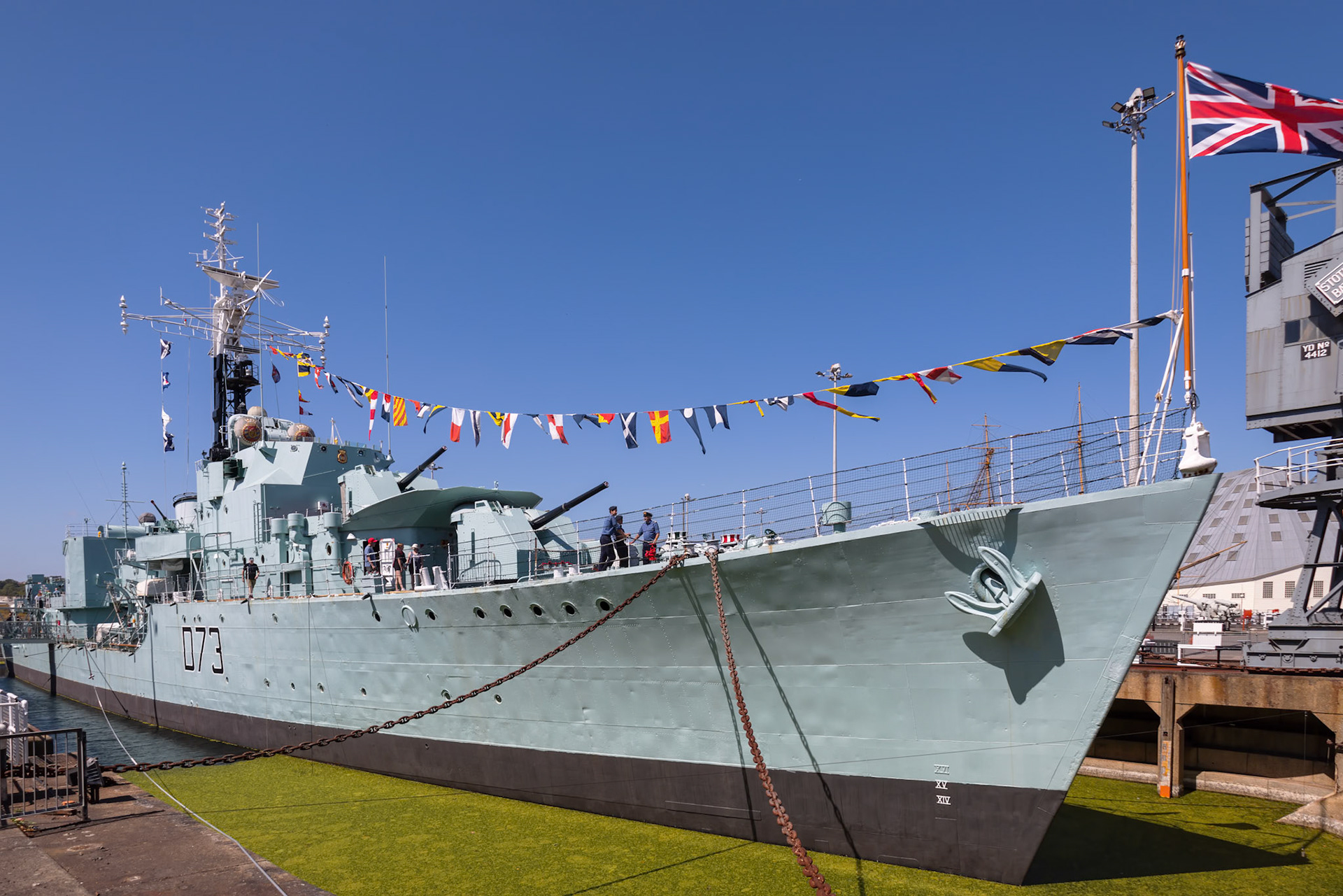 CHATHAM, KENT, UK, AUGUST 9. View of HMS Cavalier in Chatham, Kent, UK on August 09, 2024. Unidentified people