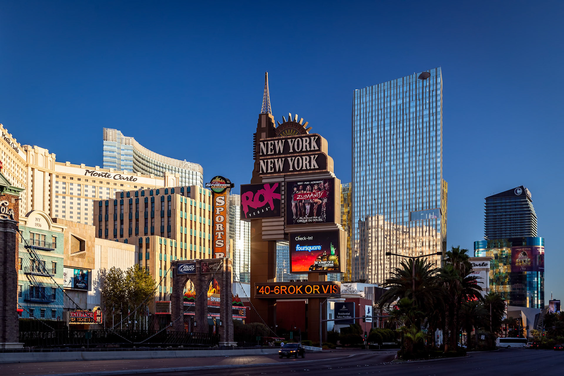 LAS VEGAS, NEVADA/USA - AUGUST 1 : Monte Carlo and other hotels at sunrise in Las Vegas Nevada on August 1, 2011