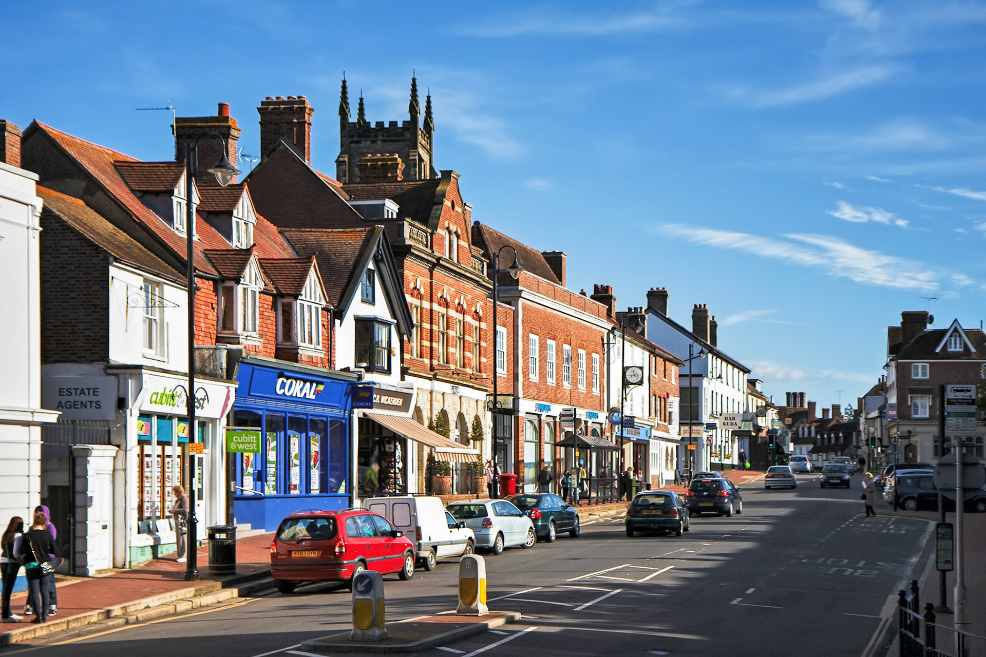 View of High Street Shops in East Grinstead West Sussex