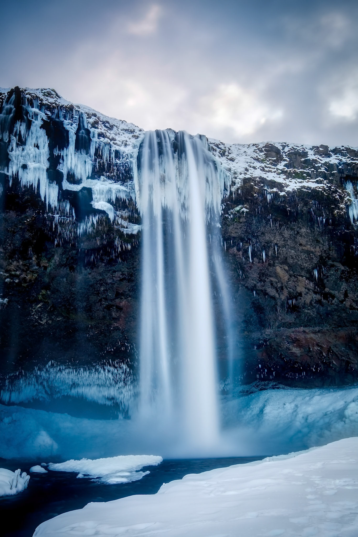 View of Seljalandfoss Waterfall in Winter