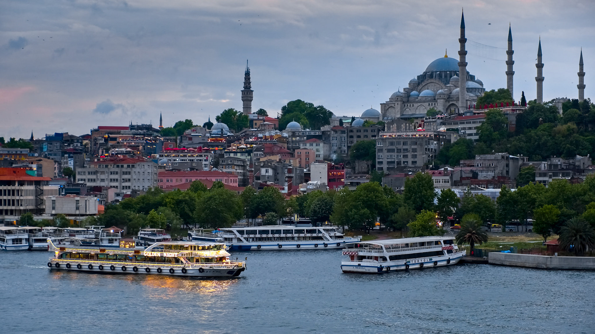 ISTANBUL, TURKEY - MAY 29 : View of buildings and boats along the Bosphorus in Istanbul Turkey on May 29, 2018