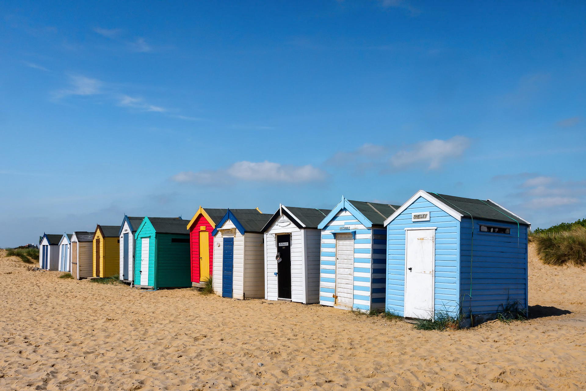 Colourful Beach Huts on Southwold Beach