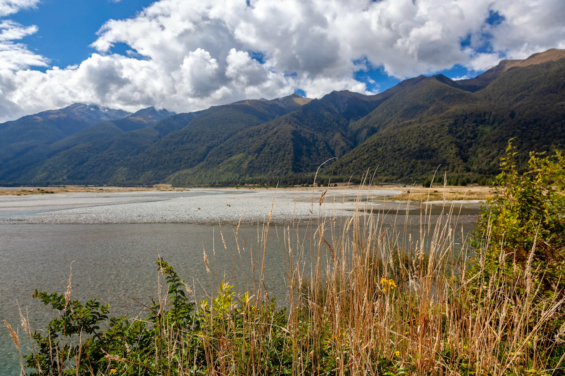 A scenic view of Jacob's River in summertime in New Zealand