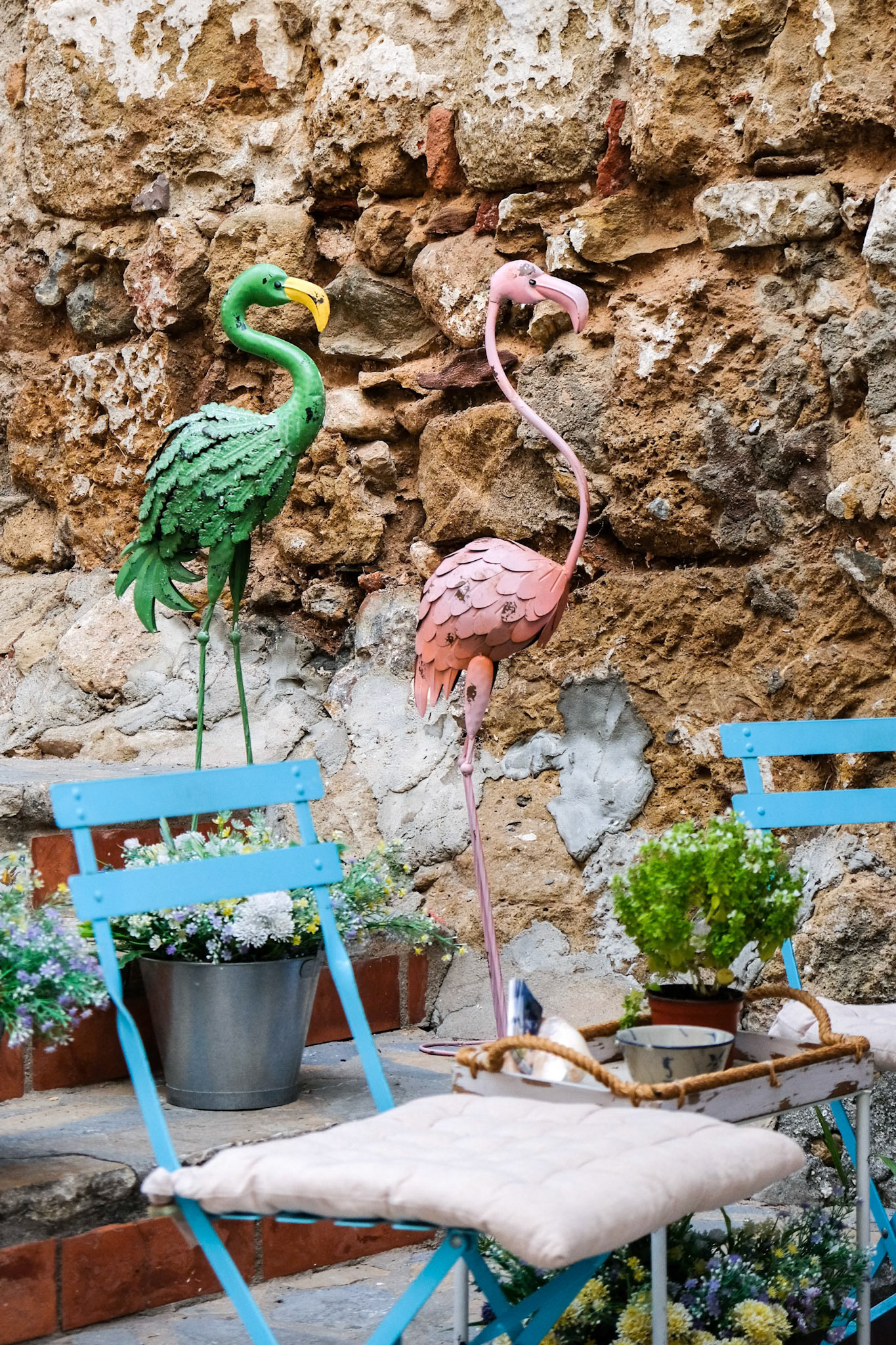 Green and Pink Flamingos in Marbella