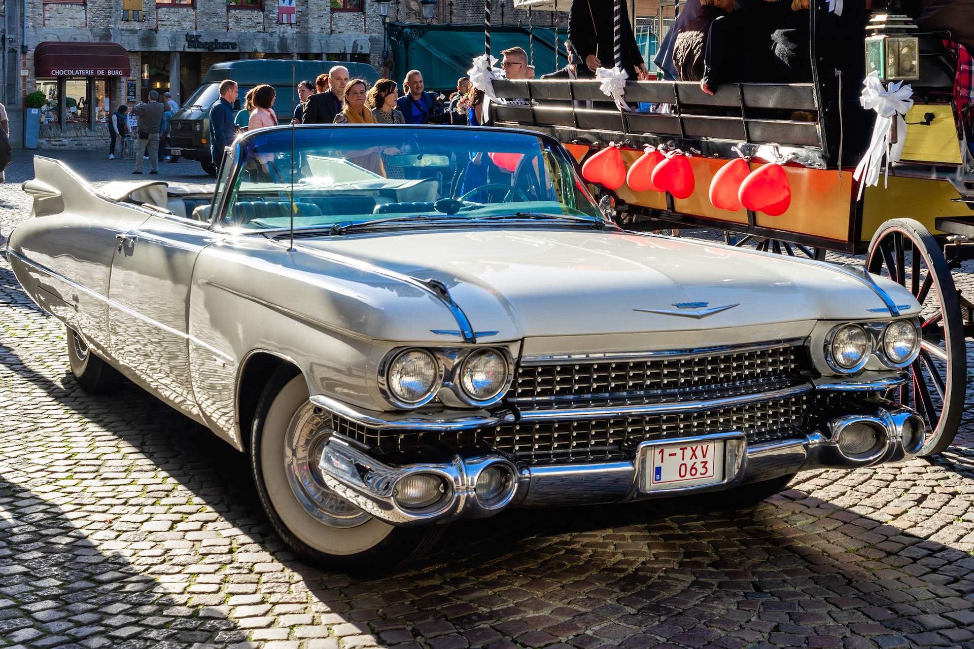 Cadillac Wedding Car in Market Square Bruge