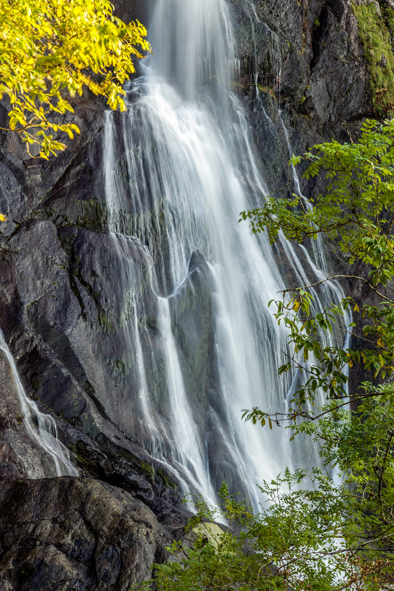 Close up view of Aber Falls in autumn