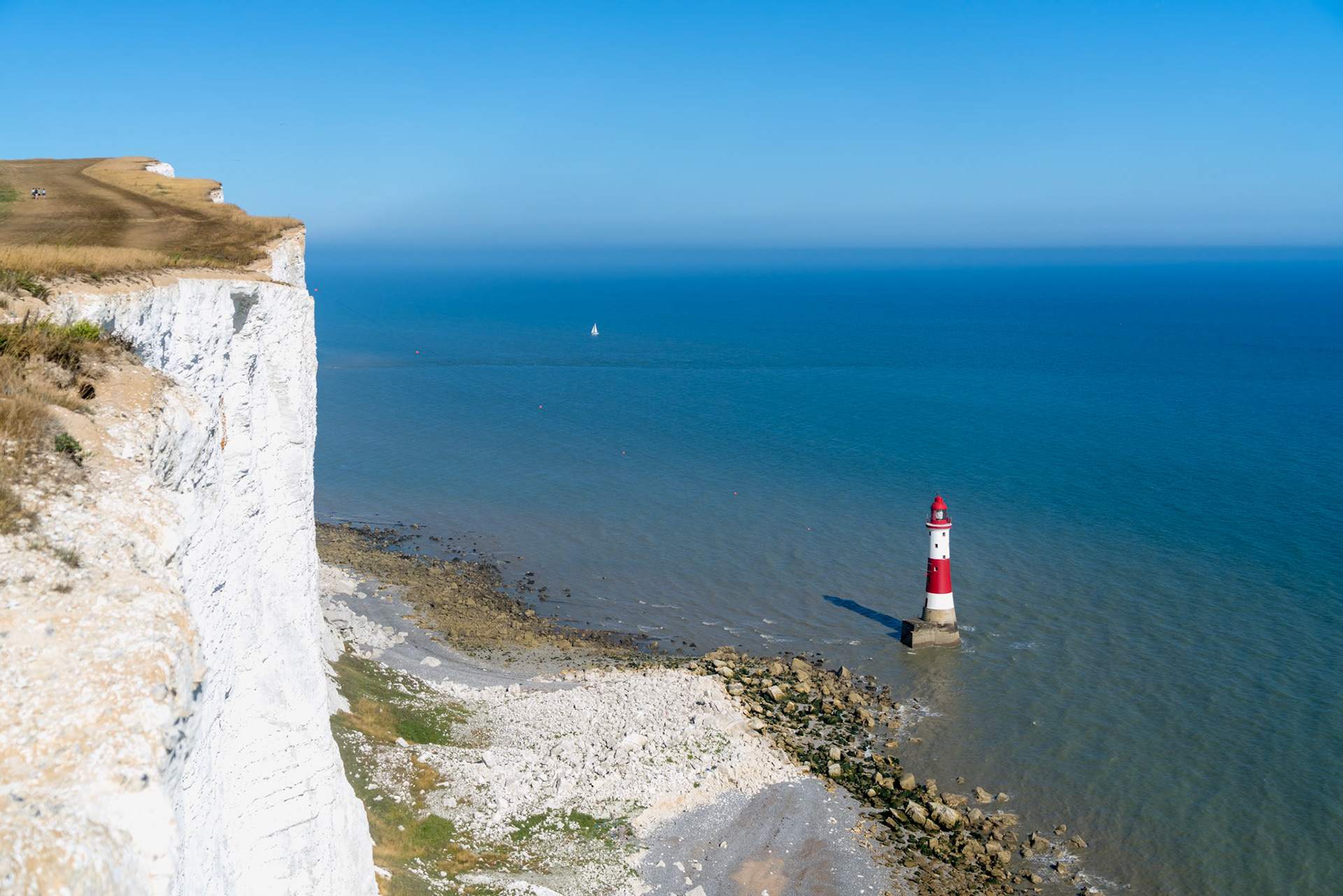 BEACHY HEAD, SUSSEX/UK - JULY 23 : View of the lighthouse at Beachy Head in East Sussex on July 23, 2018