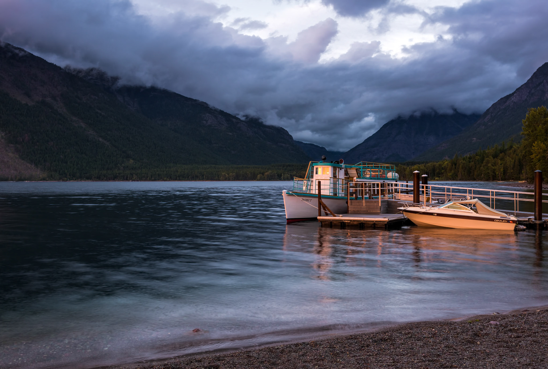 Sunlit Boats at Lake McDonald