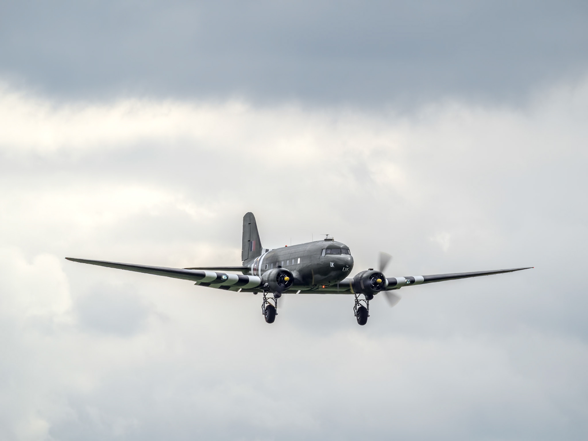Dakota aeroplane flying over Biggin Hill airfield