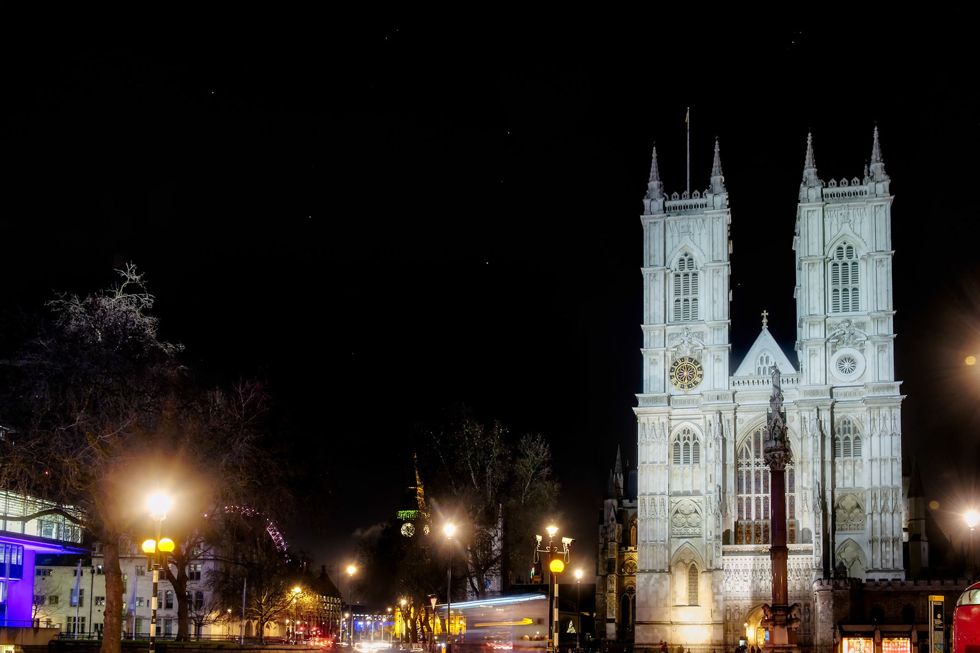 View of Westminster Abbey at Nighttime