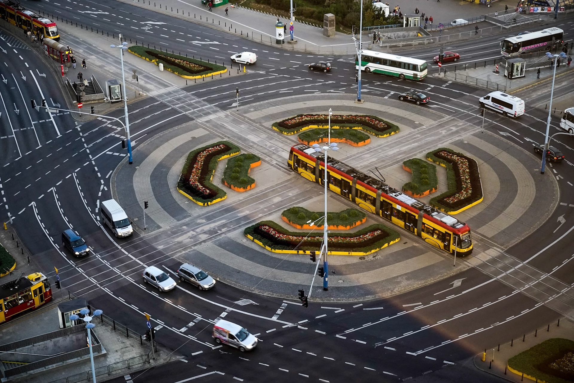 Large Roundabout on Marszalkowska Street near Centrum Tram Station in Warsaw