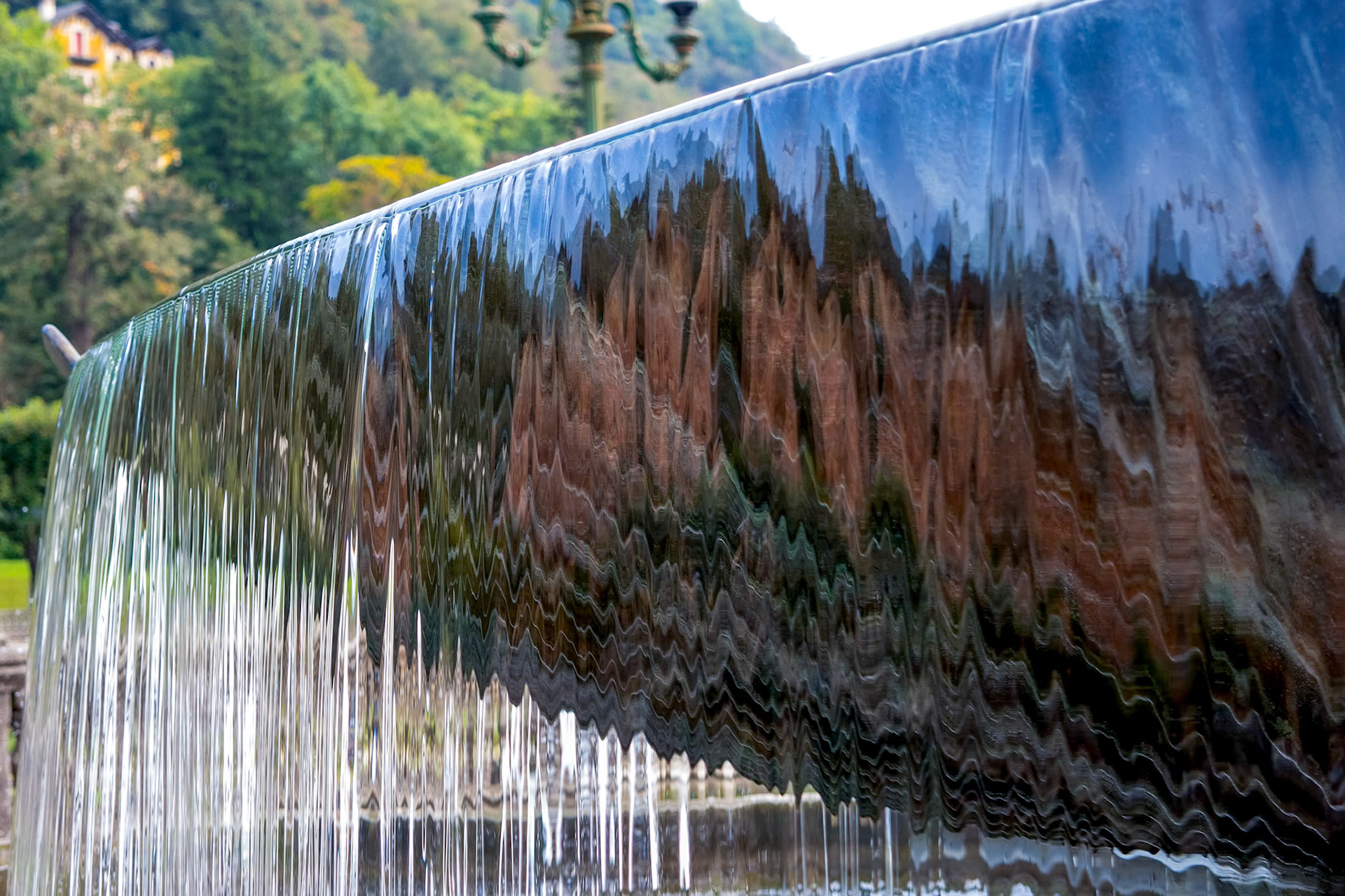 SAN PELLEGRINO, LOMBARDY/ITALY - OCTOBER 5 : View of a modern fountain in San Pellegrino Lombardy Italy on October 5, 2019
