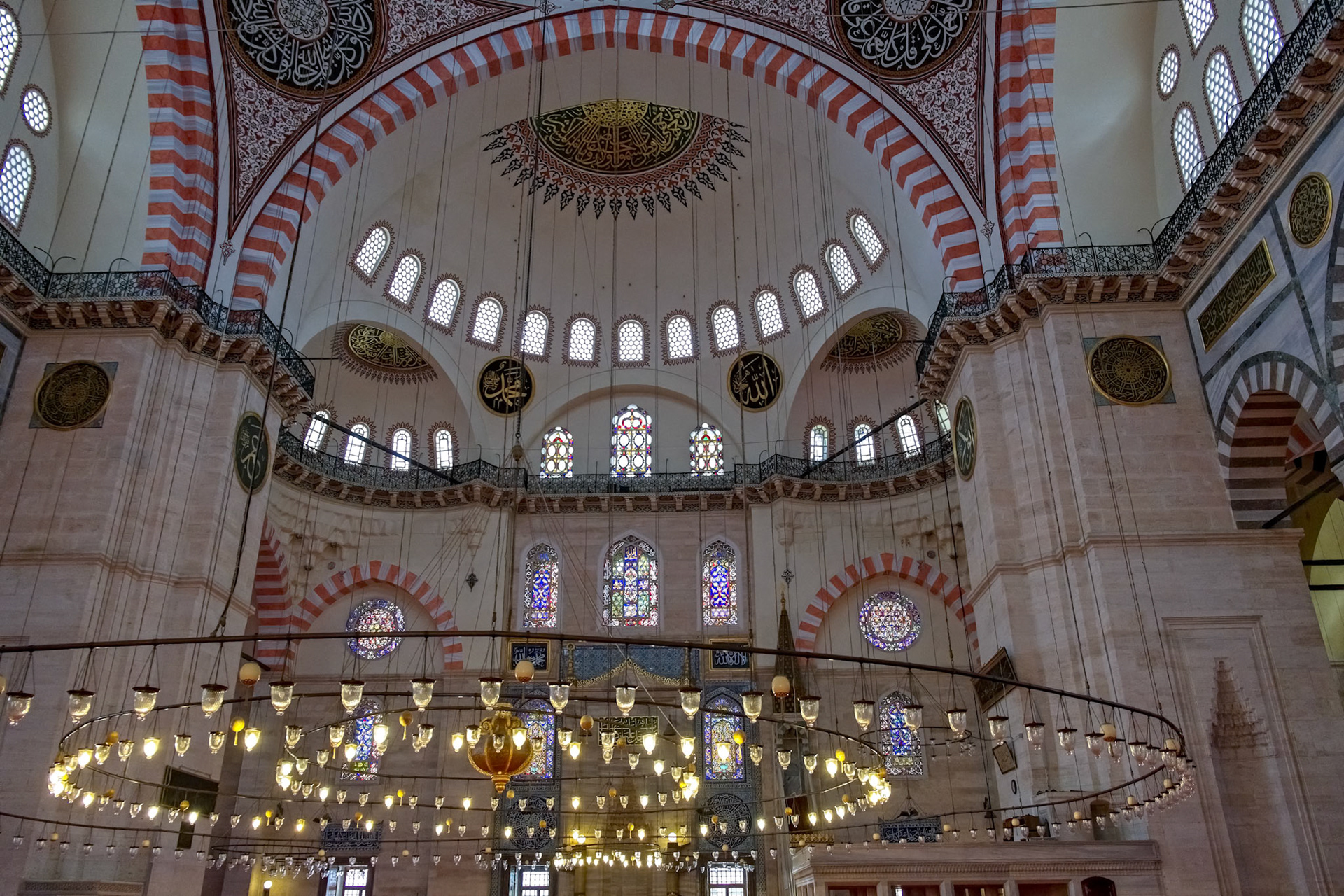 ISTANBUL, TURKEY - MAY 28 : Interior view of the Suleymaniye Mosque in Istanbul Turkey on May 28, 2018