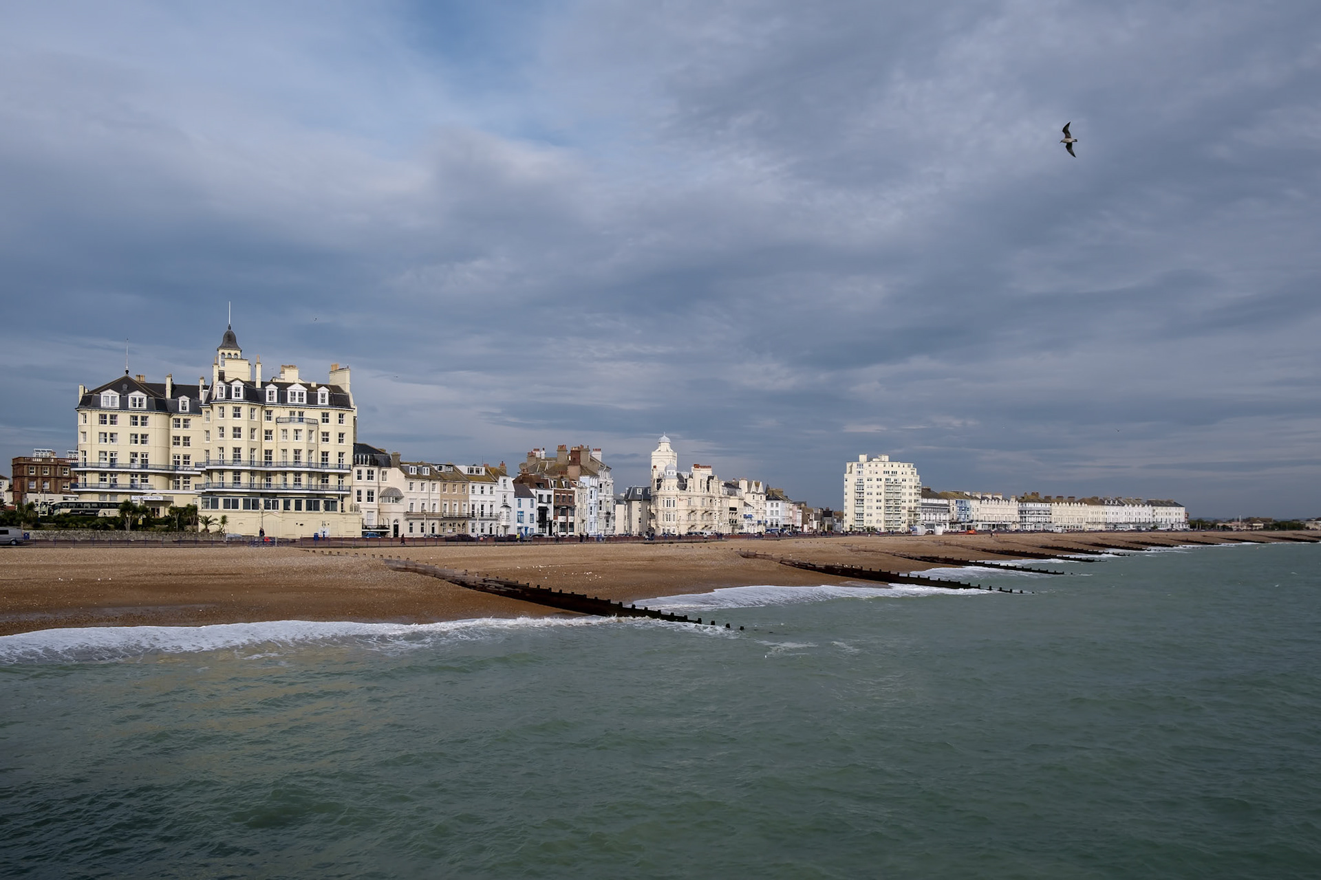 EASTBOURNE, EAST SUSSEX/UK - NOVEMBER 4 : View of the seafront in Eastbourne East Sussex on November 4, 2018. Unidentified people