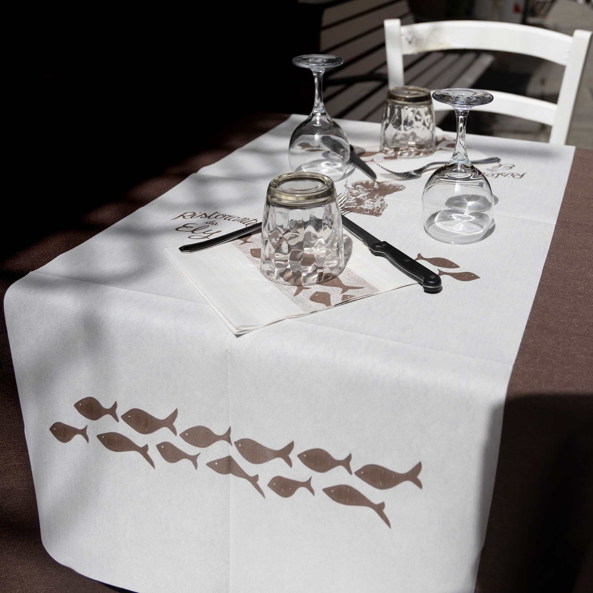MONTEROSSO, LIGURIA/ITALY  - APRIL 22 : Table laid for dinner in Monterosso Liguria Italy on April 22, 2019