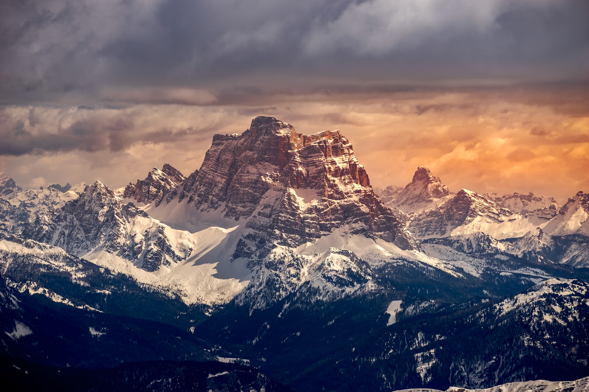View from Sass Pordoi in the Upper Part of Val di Fassa towards Marmolada