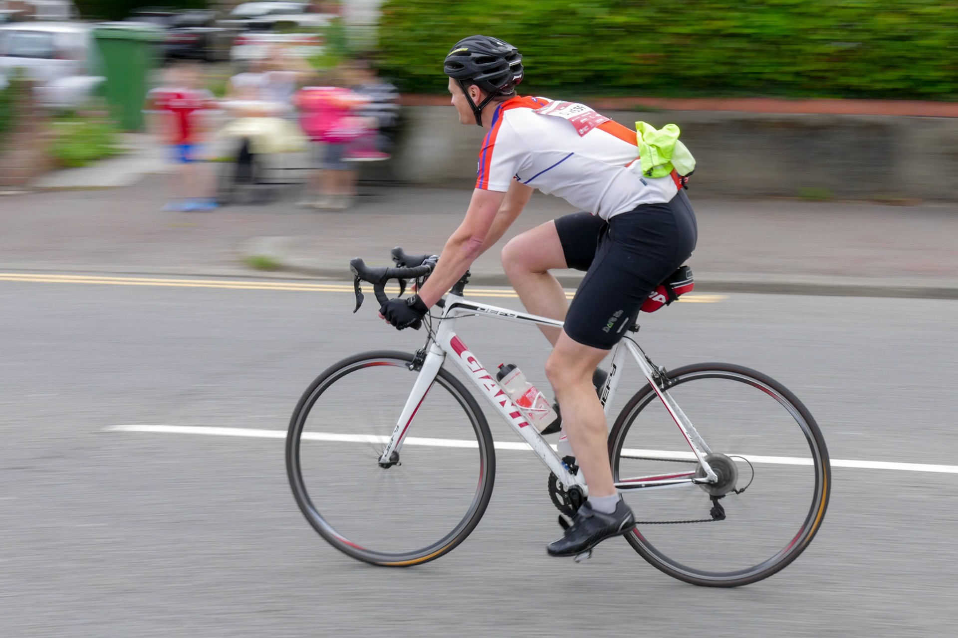 Cyclist Participating in the Velothon Cycling Event in Cardiff