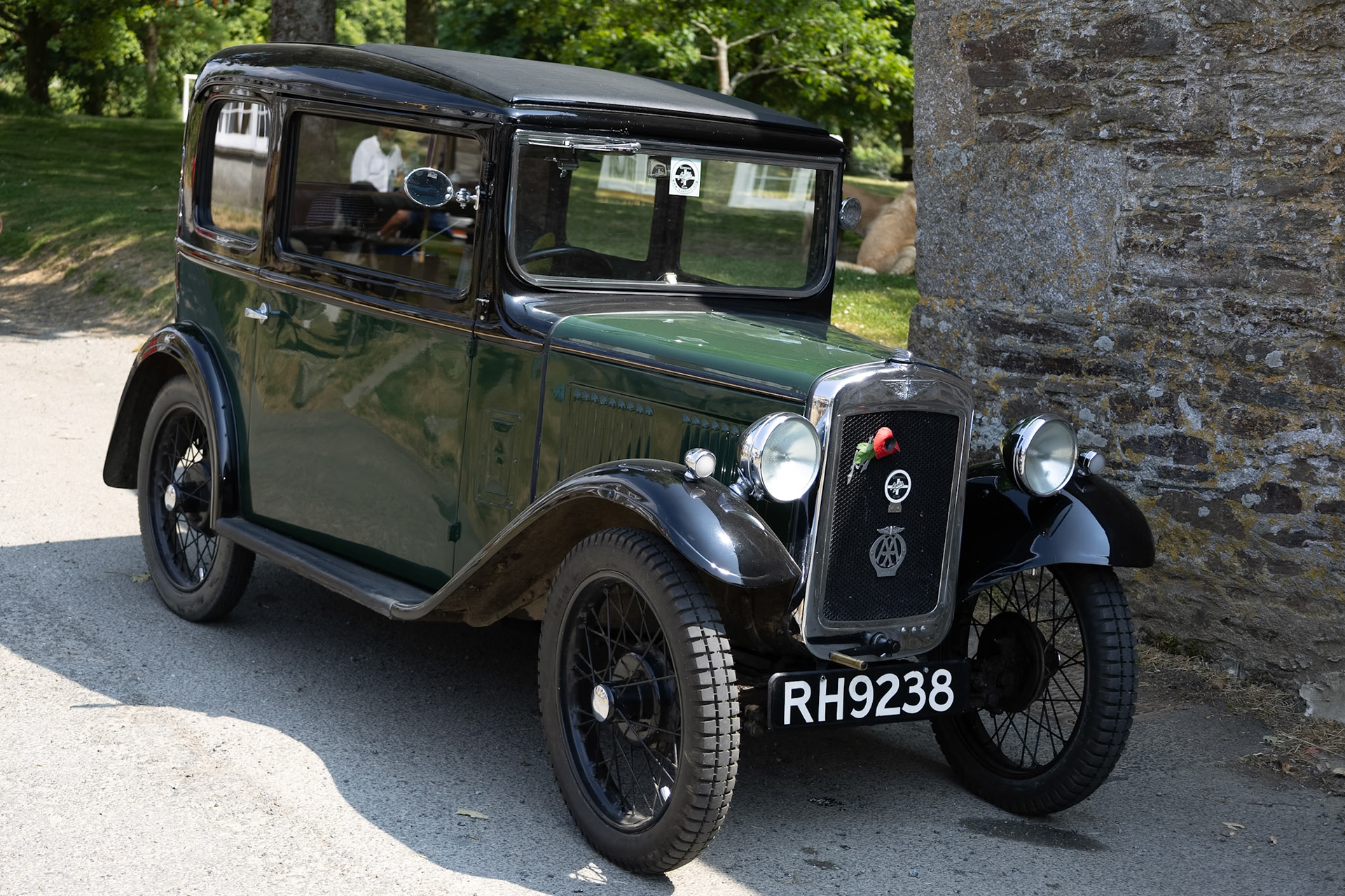 Blisland, Cornwall, UK - June 13.  Austin Seven parked in Blisland Cornwall on June 13, 2023