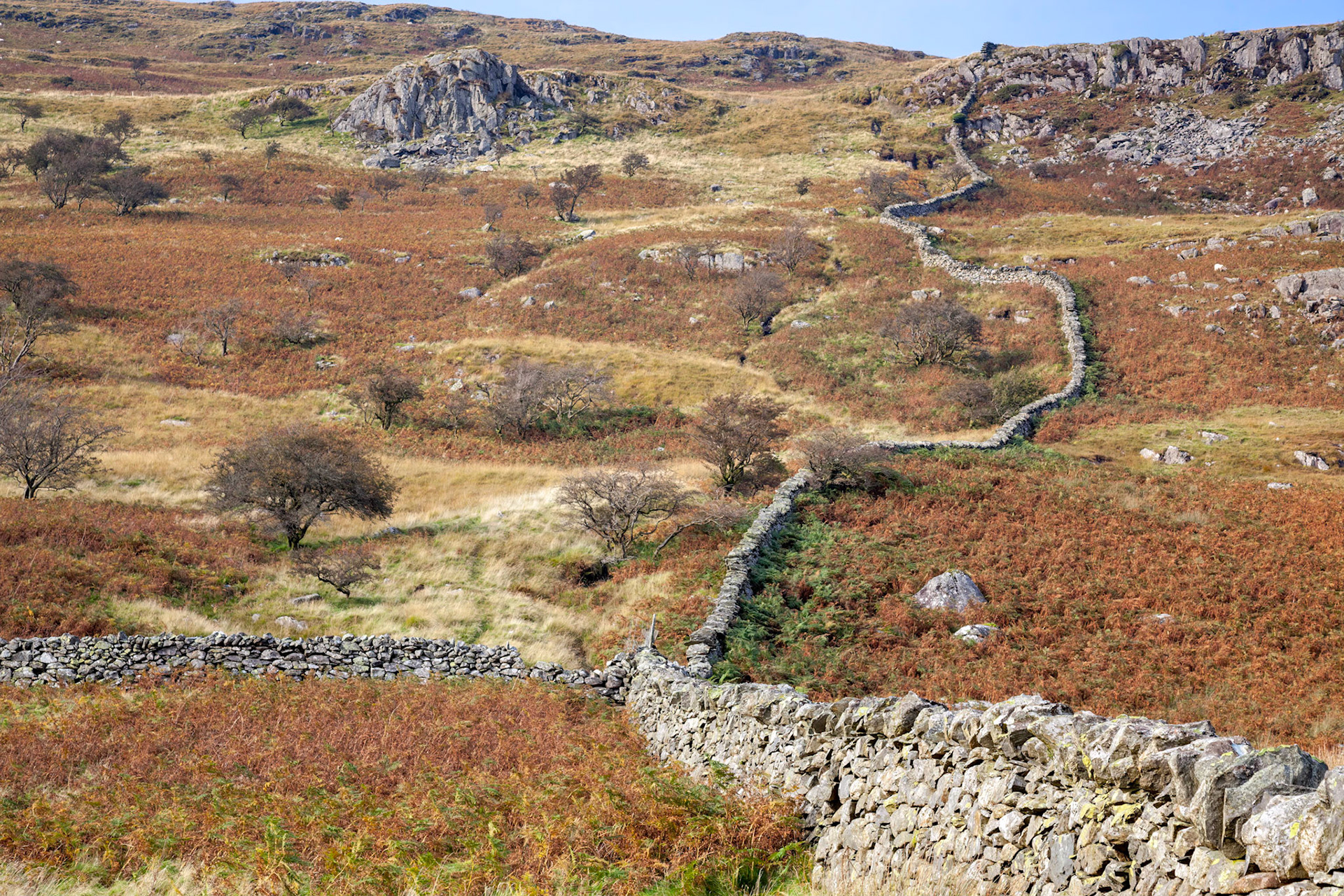 Hand built stone walls in Snowdonia National Park