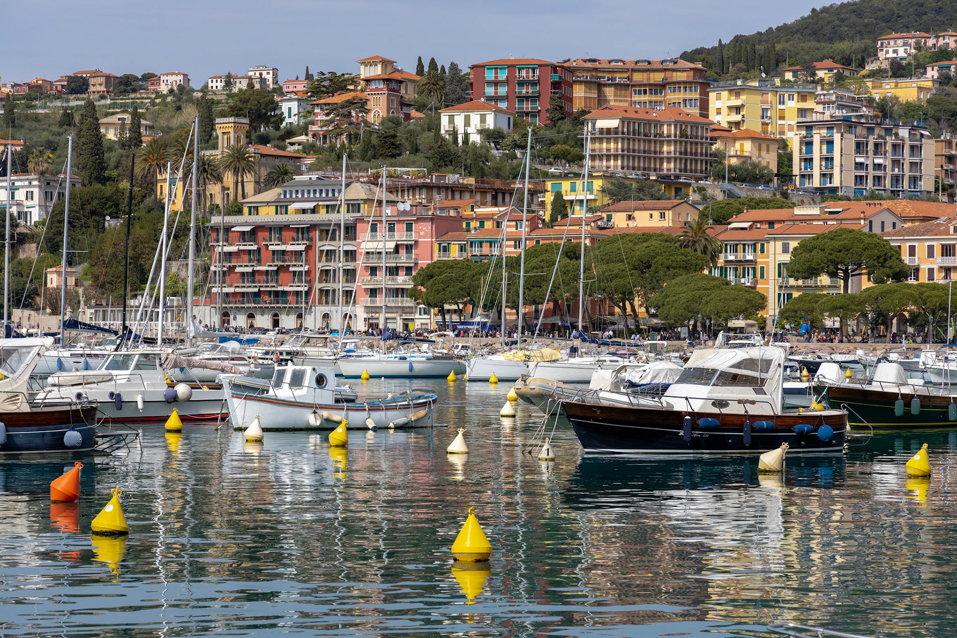 LERICI, LIGURIA/ITALY  - APRIL 21 : Boats in the harbour in Lerici in Liguria Italy on April 21, 2019. Unidentified people