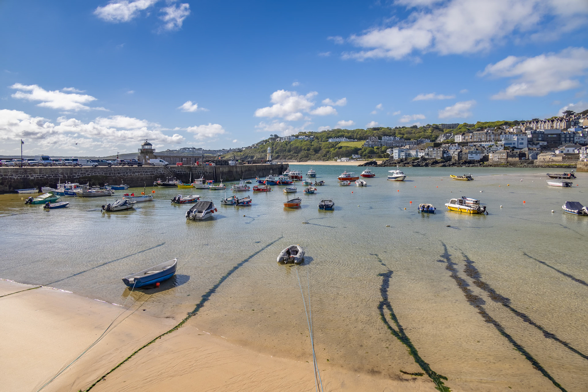 ST IVES, CORNWALL, UK - MAY 13 : View of boats at St Ives, Cornwall on May 13, 2021