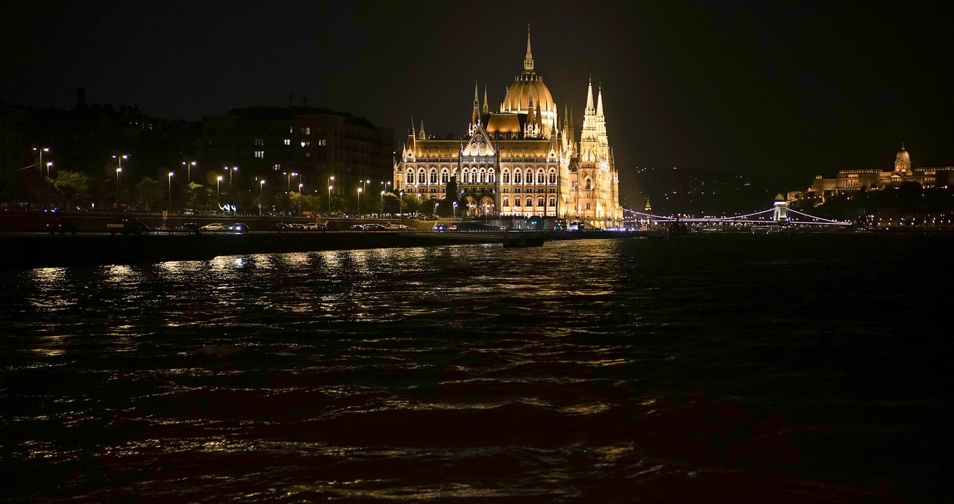 Hungarian Parliament Building Illumintaed at Night in Budapest