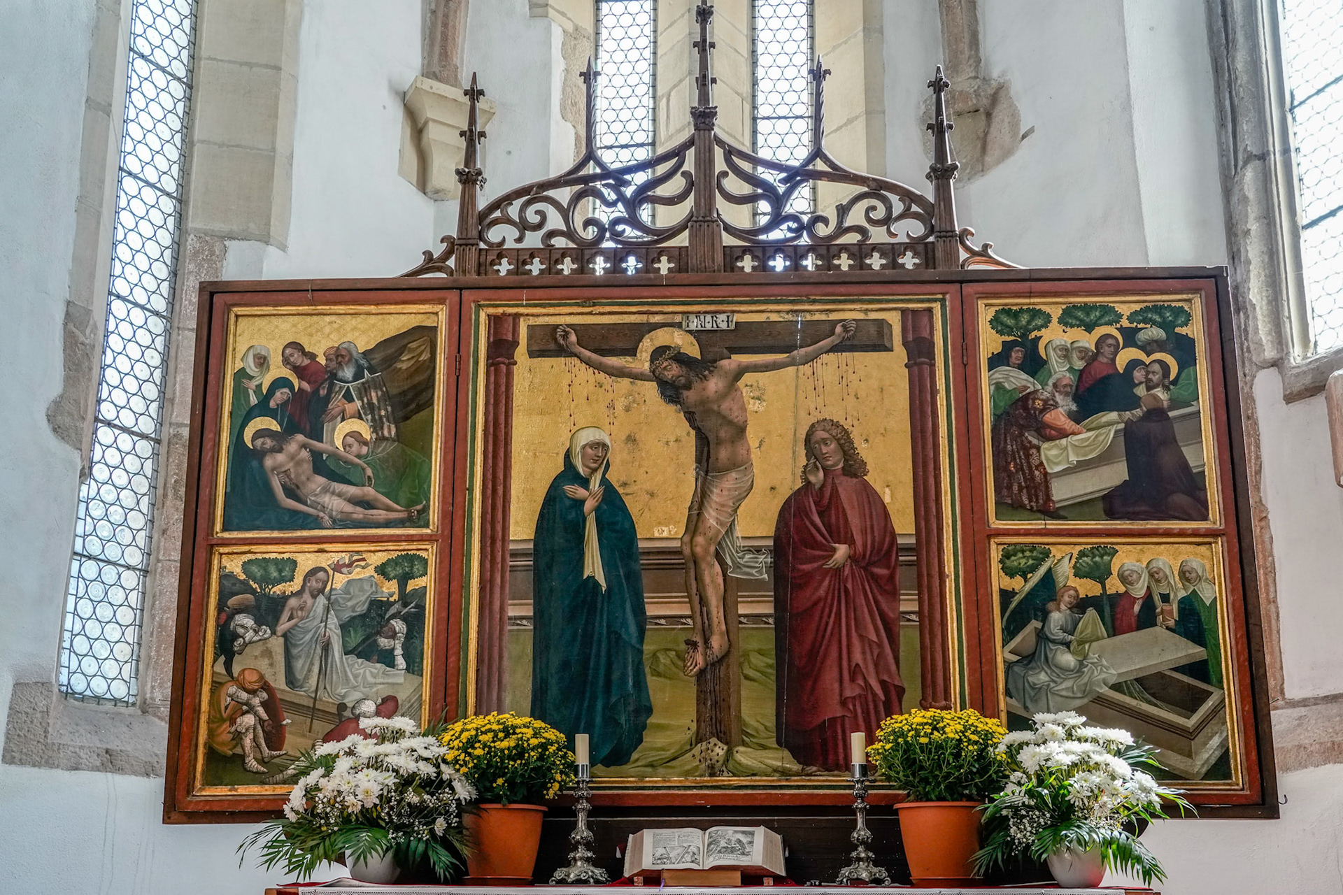 PREJMER, TRANSYLVANIA/ROMANIA - SEPTEMBER 20 : View of the altar in the Fortified church in Prejmer Transylvania Romania on September 20, 2018