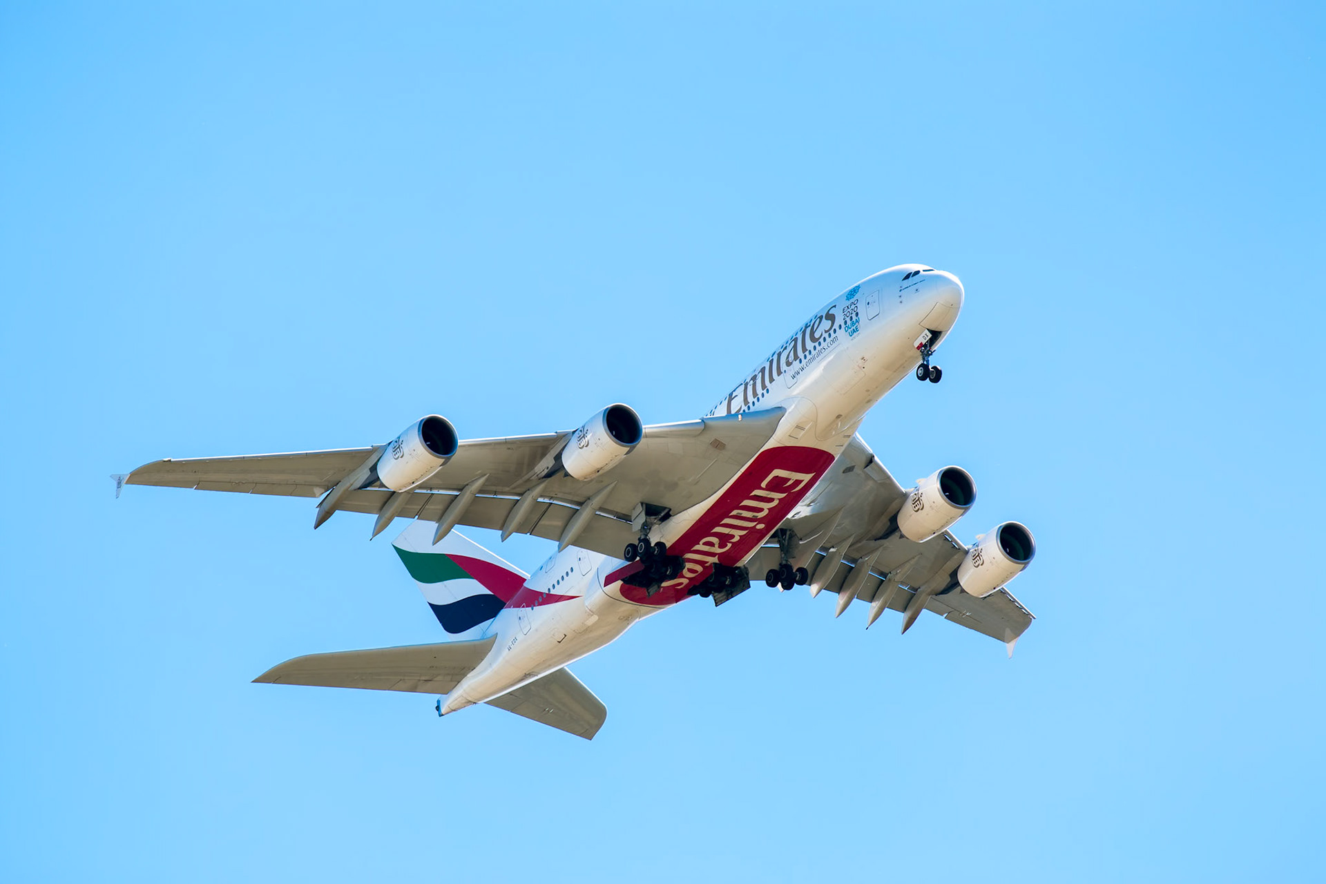Emirates Airbus approaching Gatwick Airport
