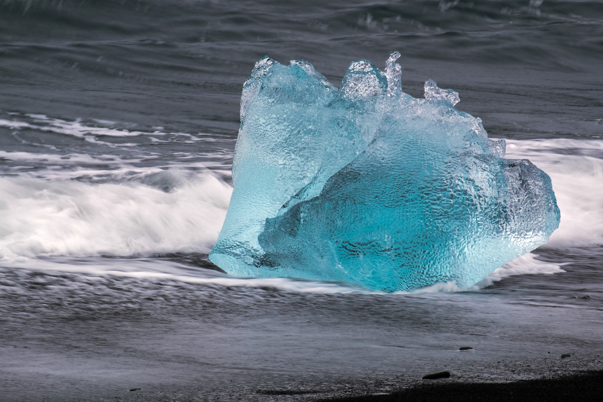 View of a Small Iceberg on Jokulsarlon Beach