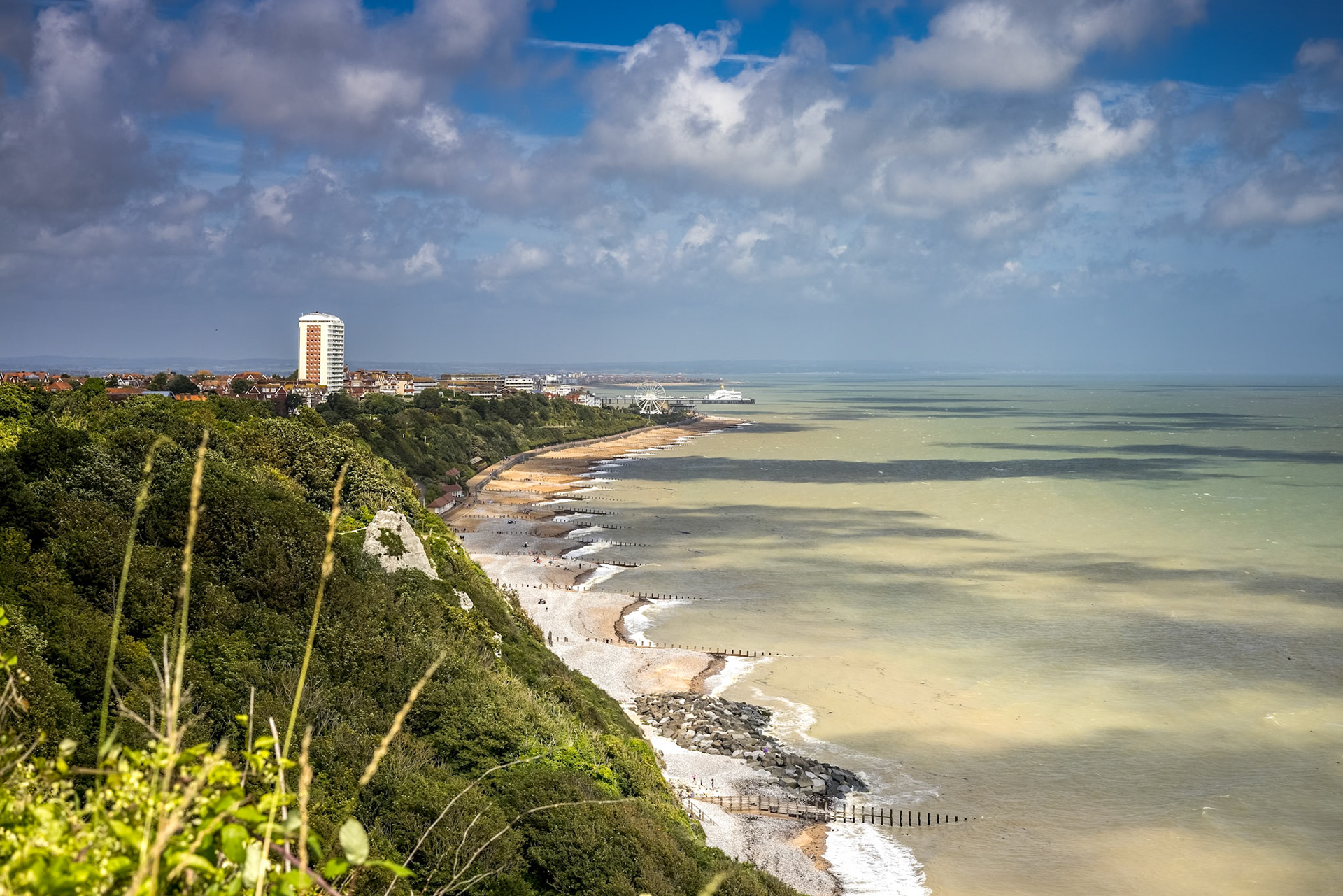 Distant view of Eastbourne in East Sussex from the South Downs