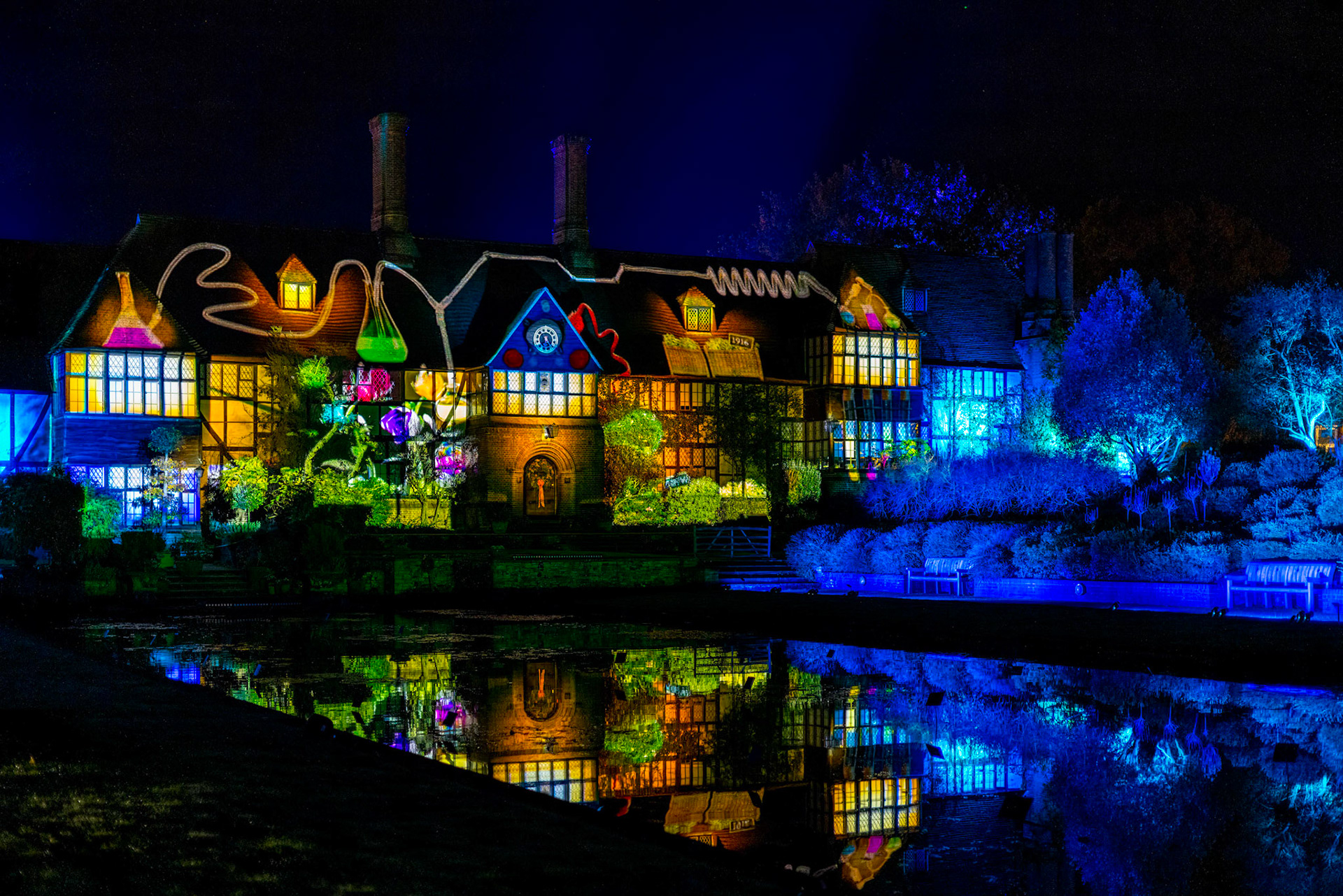 Wisley, Woking, Surrey, UK - November 19 : Christmas Glow 2022 at RHS Garden Wisley, Woking, Surrey, England, UK on November 19, 2022