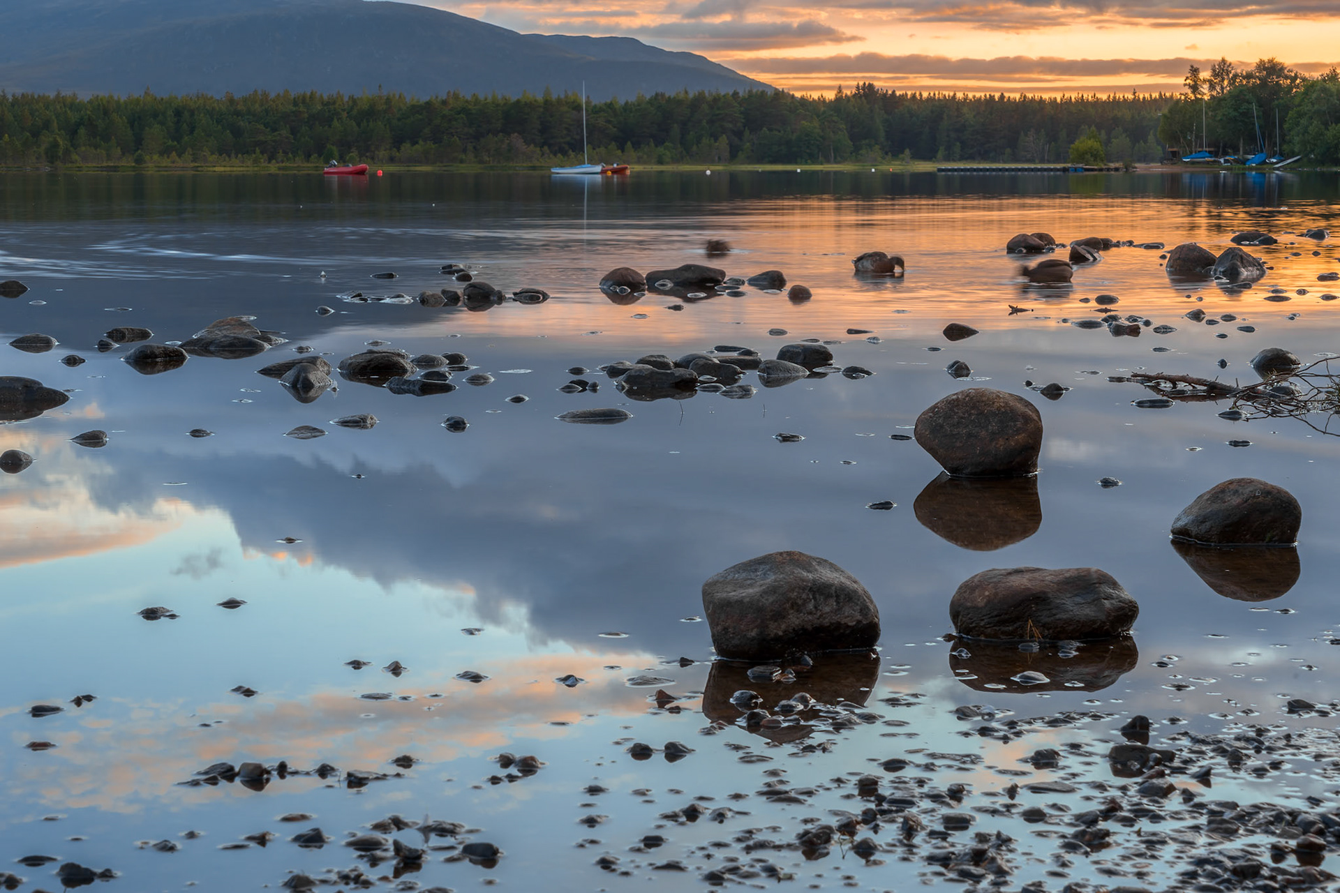 View of Loch Morlich at dusk