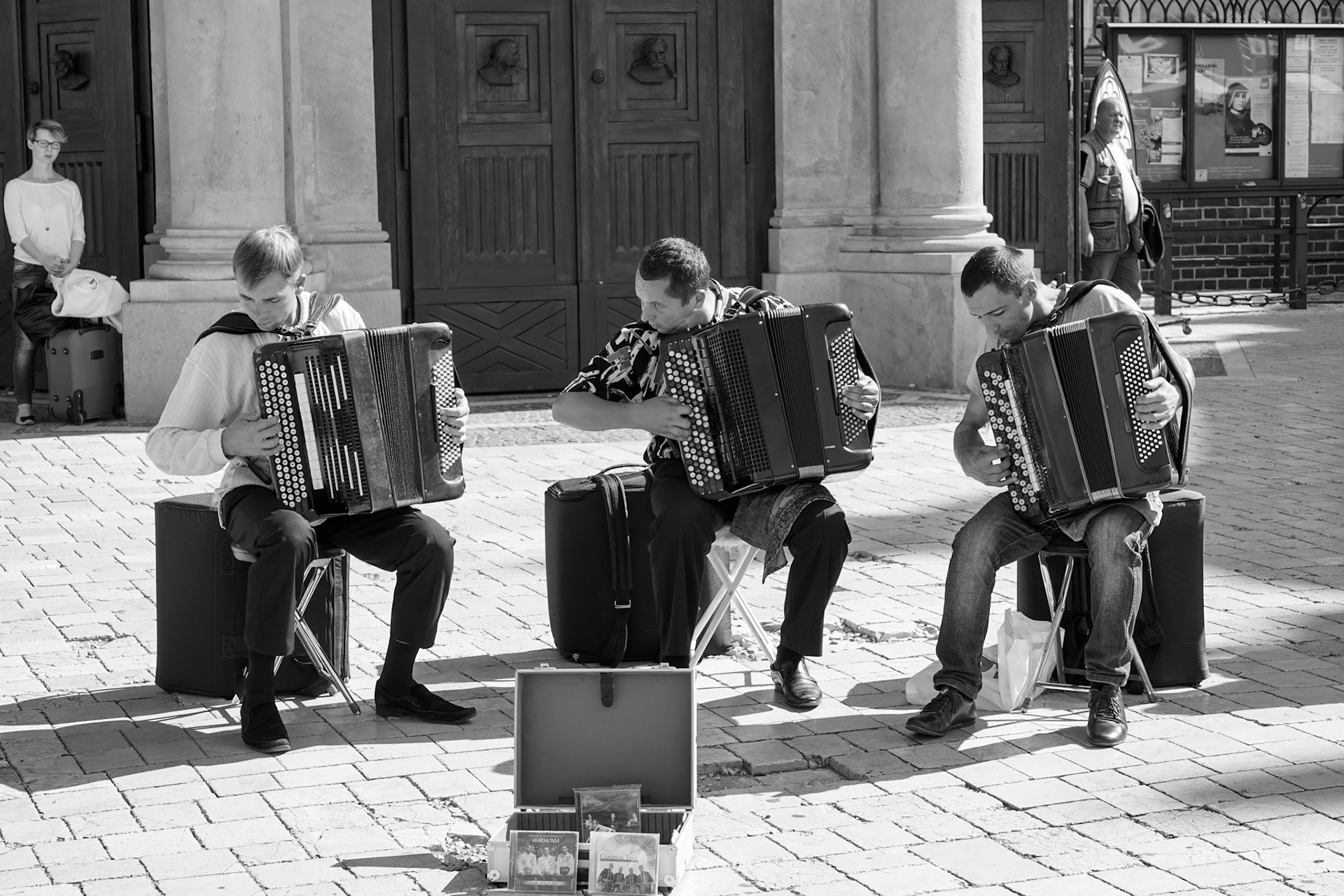 Krakow, Poland - September 19 : Busking in the Main Market Square in Krakow, Poland on September 19, 2014. Unidentified people