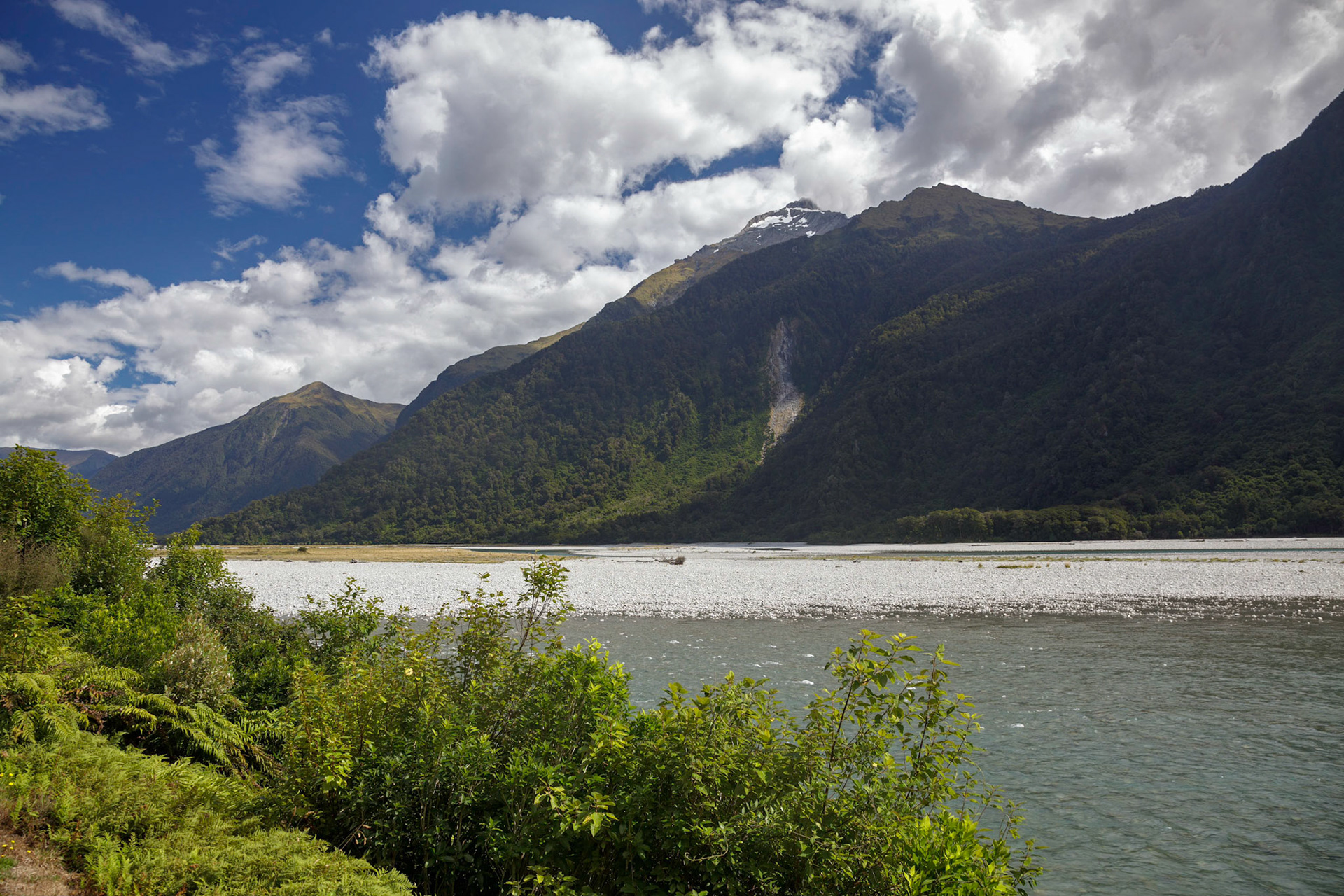 A scenic view of Jacob's River in summertime in New Zealand
