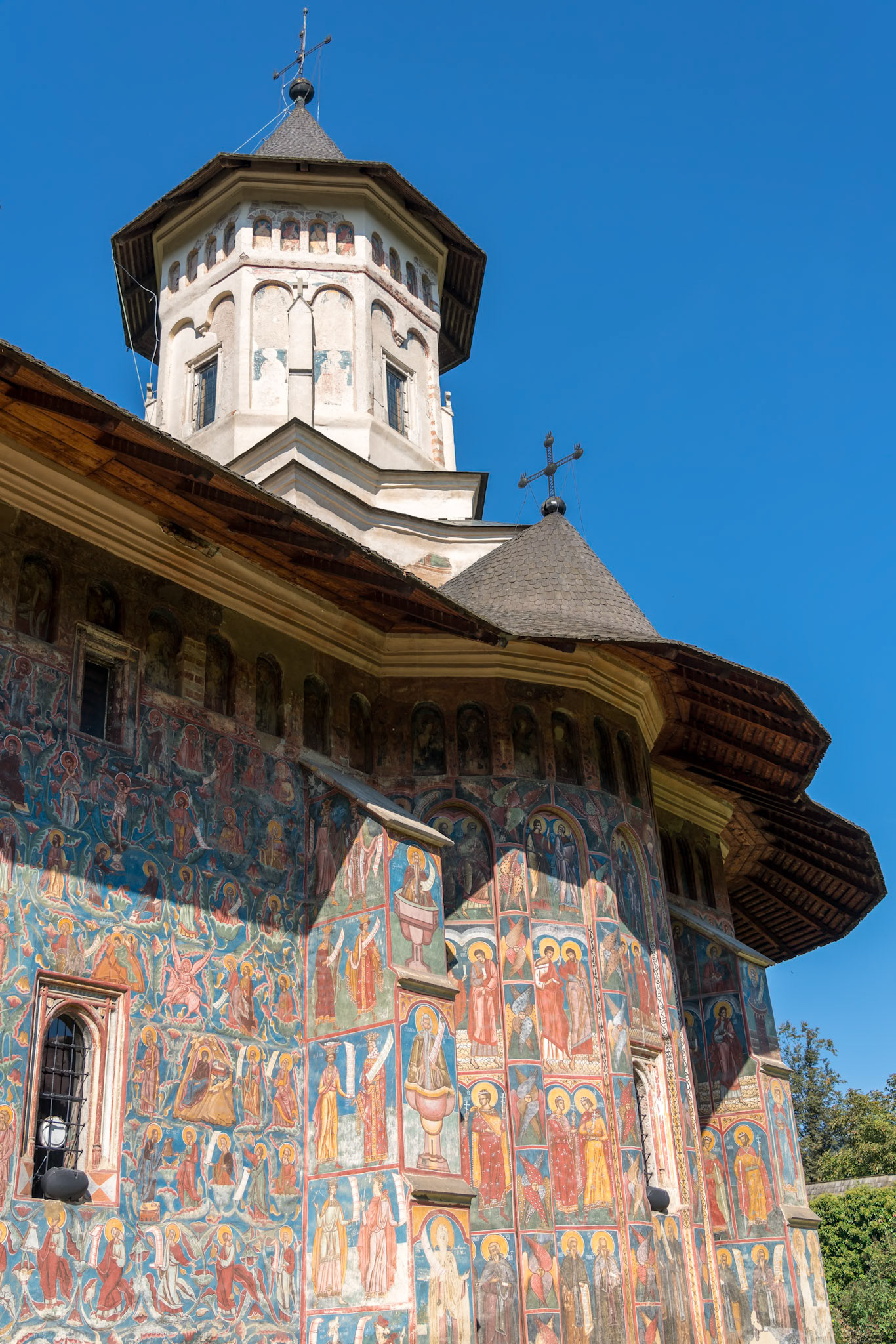 MOLDOVITA, MOLDOVIA/ROMANIA - SEPTEMBER 18 : Frescos on the exterior of the Monastery in Moldovita in Moldovia Romania on September 18, 2018